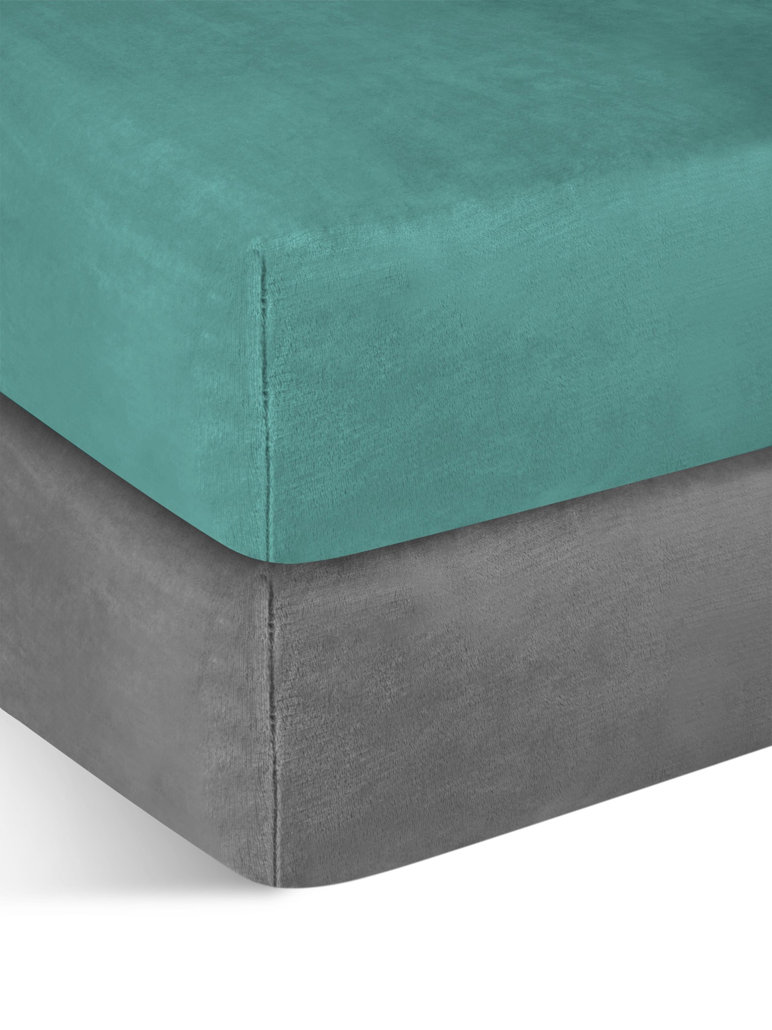 Bild von 2 Flanell-Spannbettlaken „PERPIGNAN“ Anthrazit/Blau