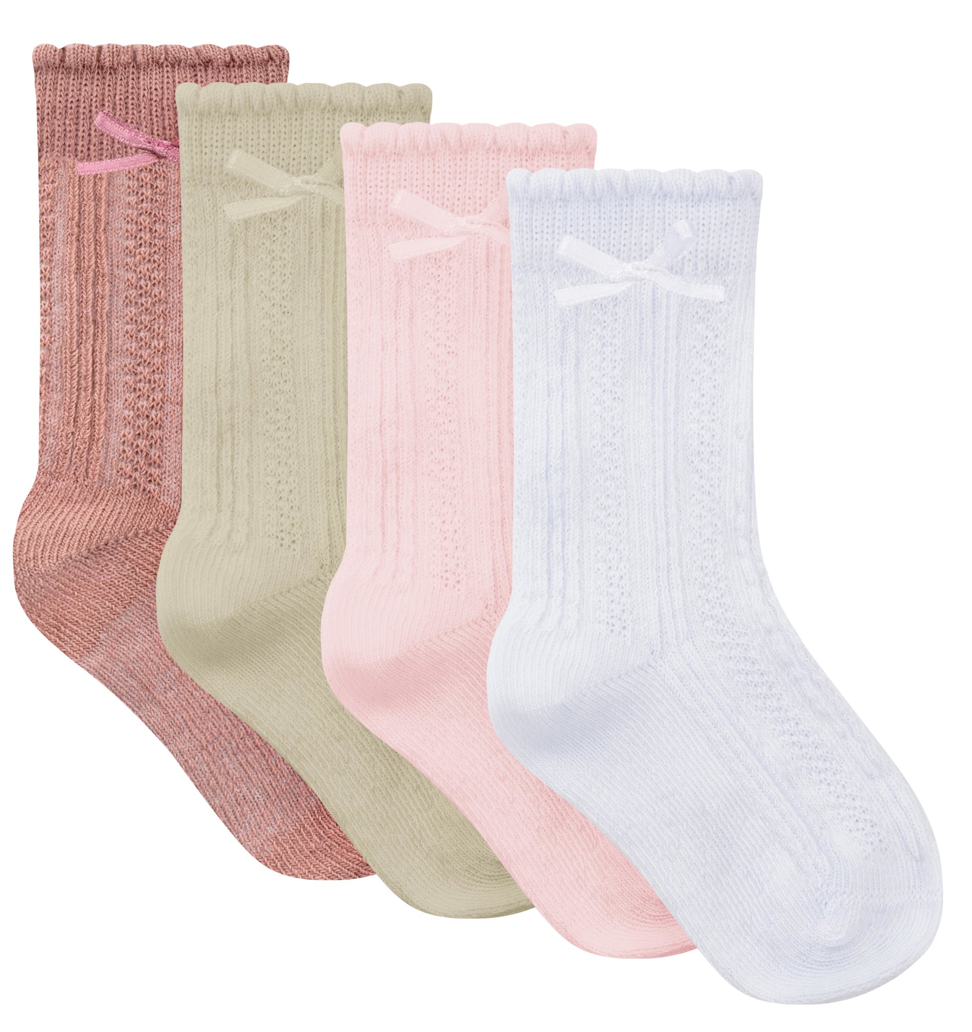 Bild von 4 Paar Kindersocken mit Schleife Weiß/Pink/Ziegel/Beige