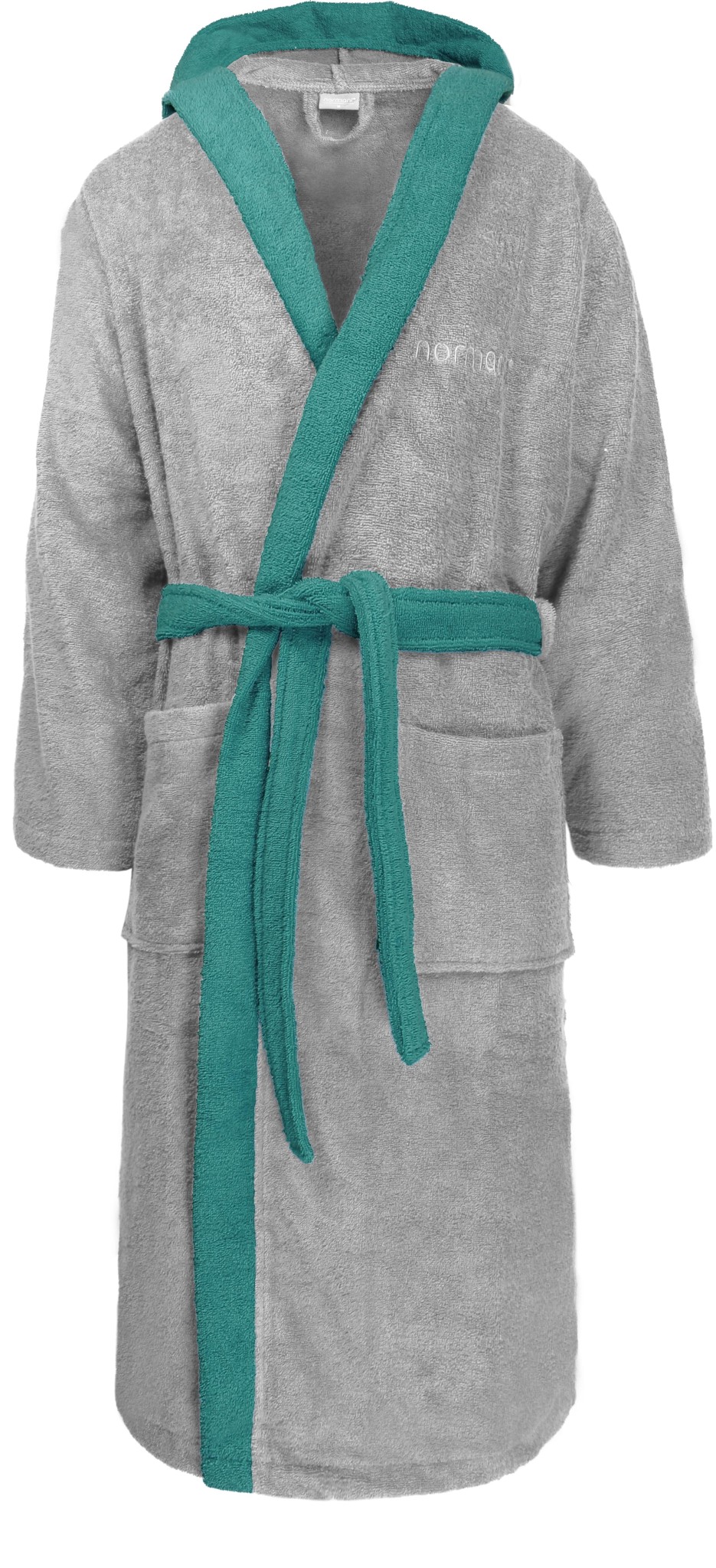 Bild von Unisex Baumwoll Bademantel mit Kapuze „Izmit“ Grau/Blau