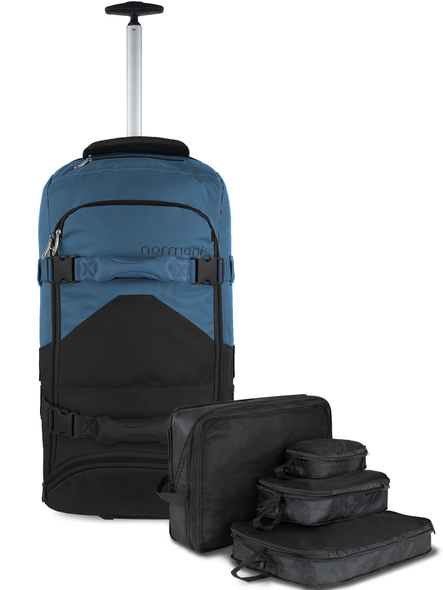 Bild von Reisetasche mit Rucksackfunktion 90 L mit 4 Kleidertaschen Schwarz/Navy