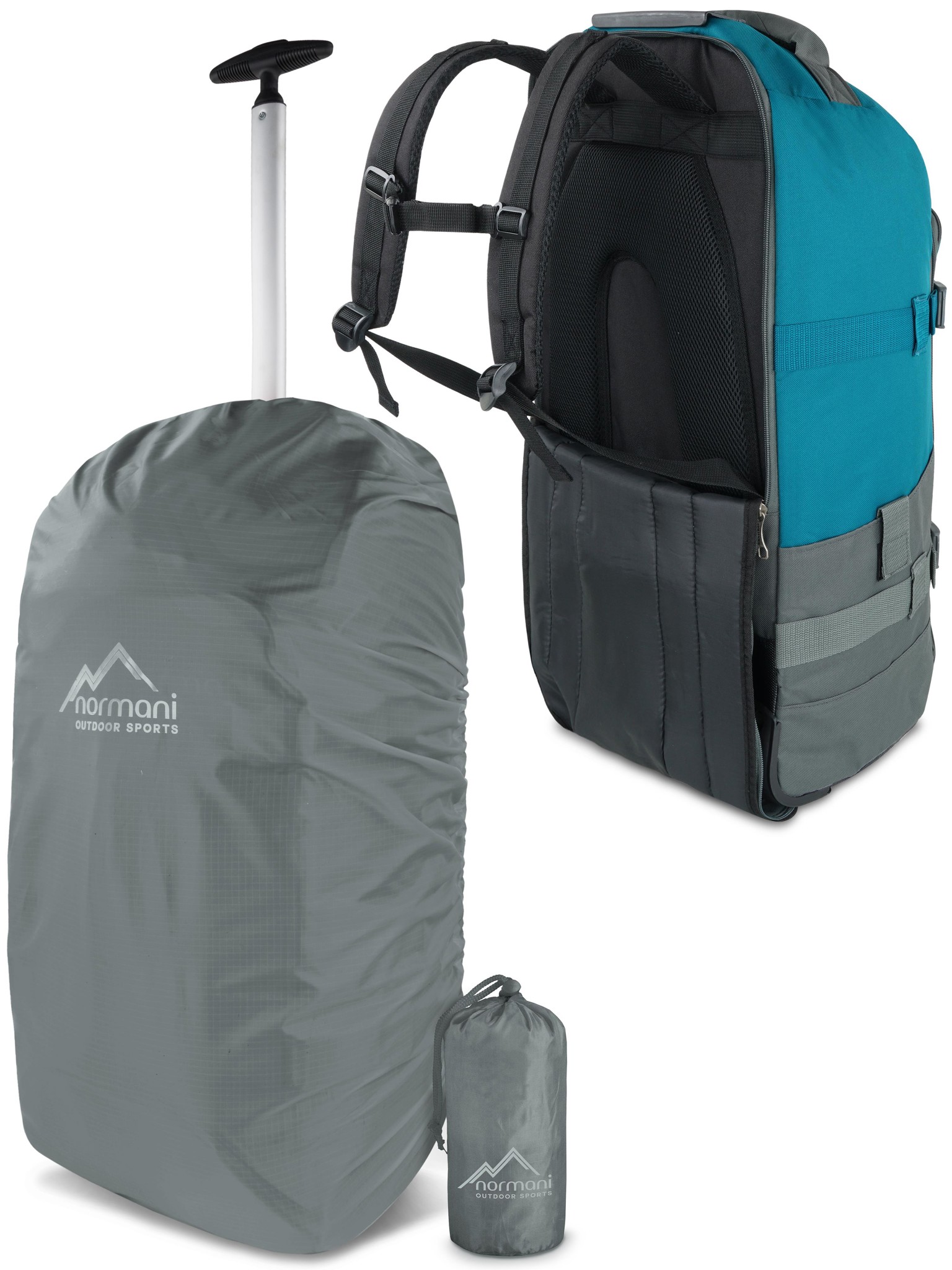 Bild von Reisetasche mit Rucksackfunktion 90L mit Regenüberzug Grau/Petrol