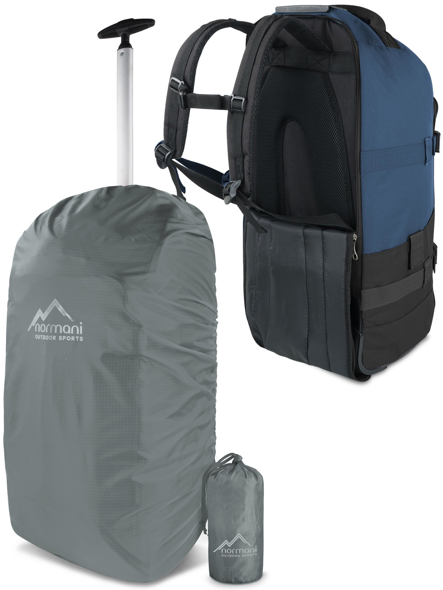 Bild von Reisetasche mit Rucksackfunktion 90L mit Regenüberzug Schwarz/Navy