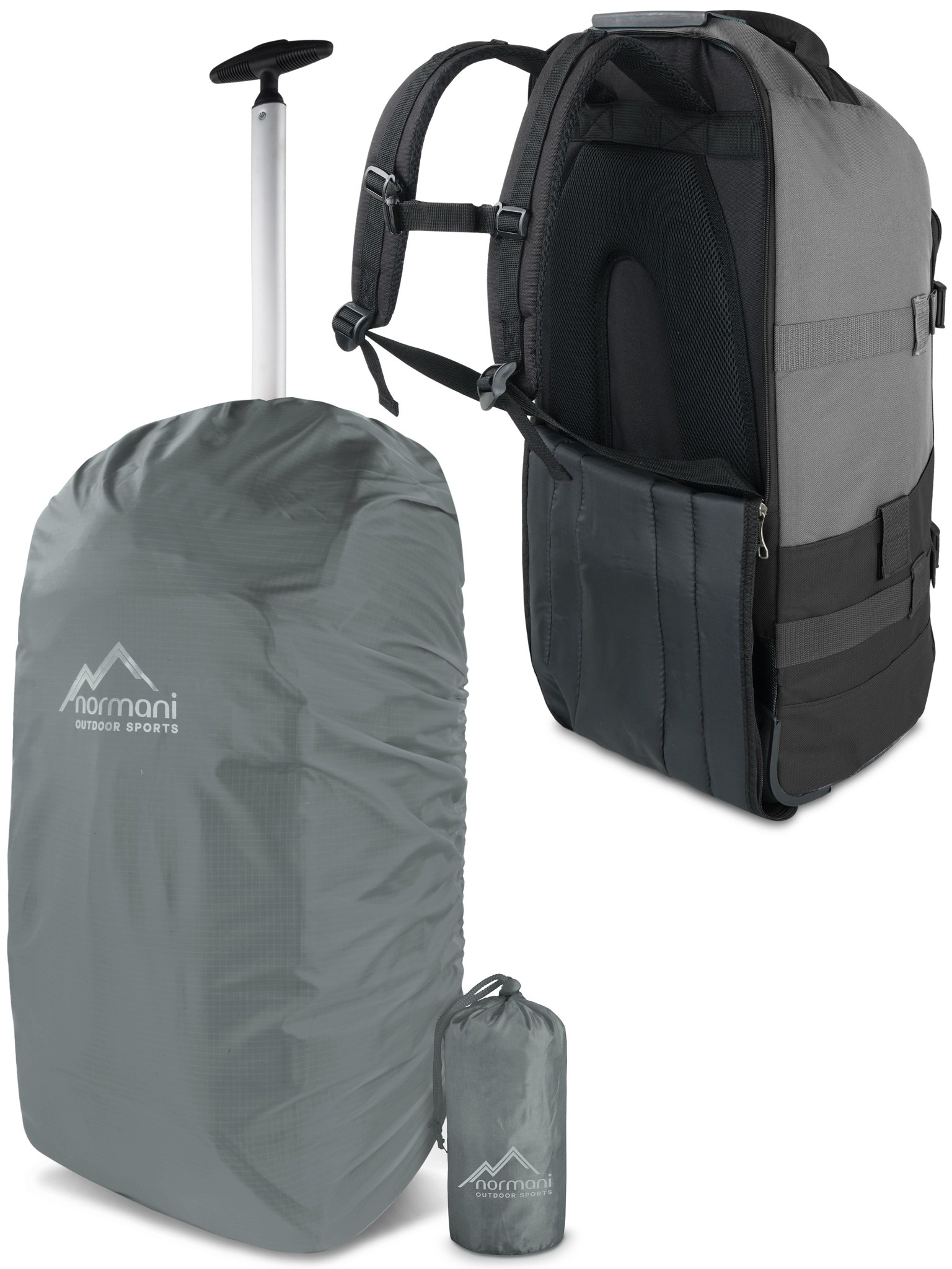 Bild von Reisetasche mit Rucksackfunktion 90L mit Regenüberzug Schwarz/Grau