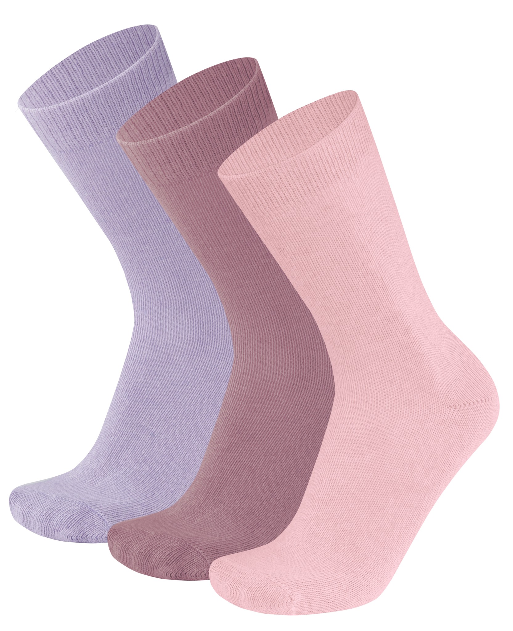 Bild von 3 Socken aus Cashmere und Merinowolle mit Komfortbund Rosa/Mauve/Lavendel