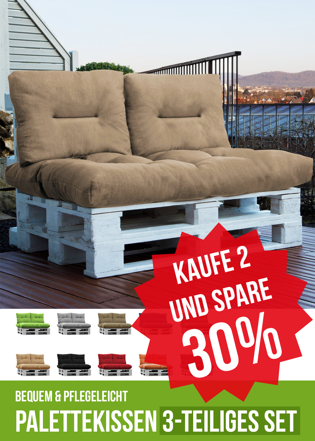 Palettenkissen 3er Set 30% Rabatt 2 Stück