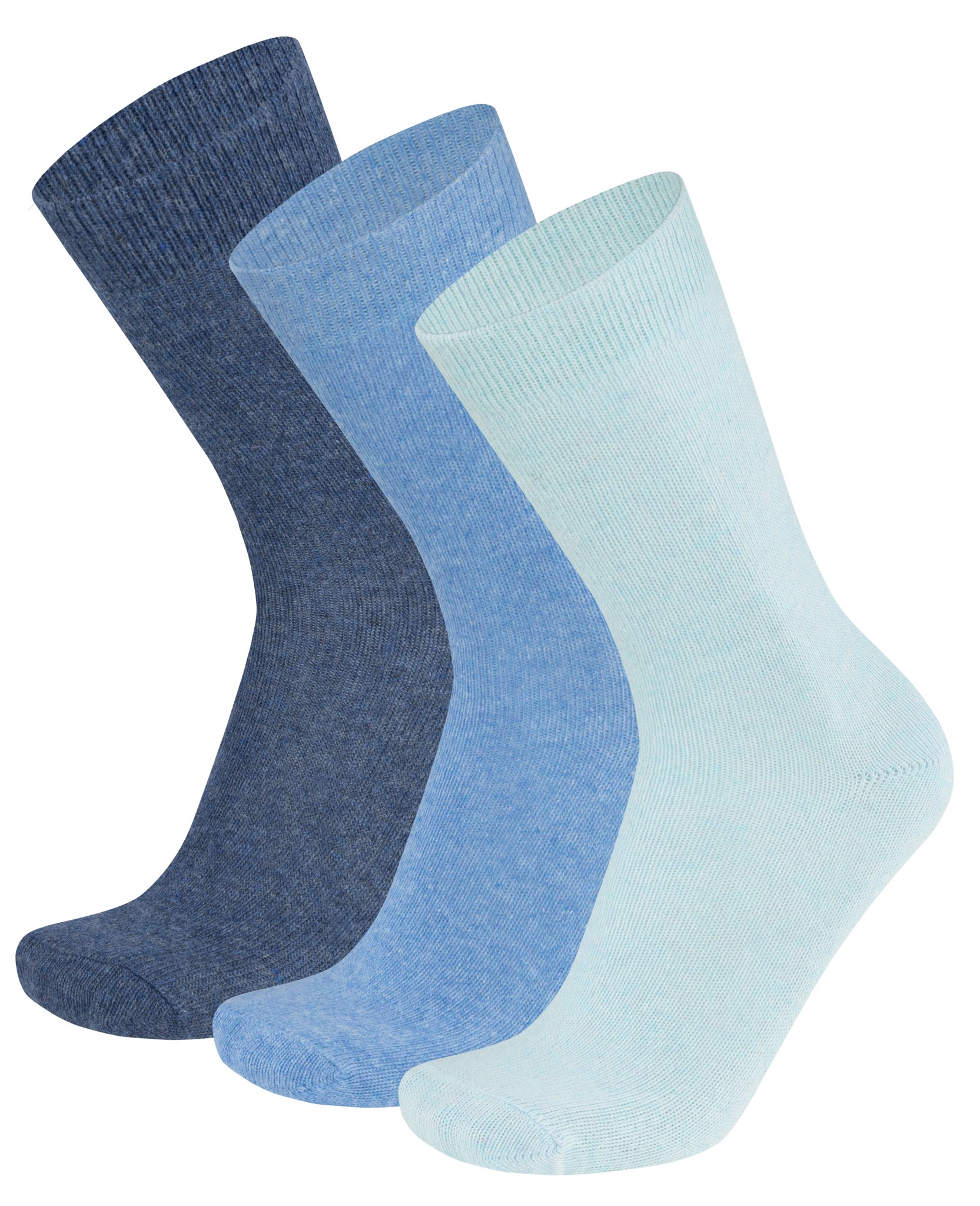 Bild von 3 Socken aus Cashmere und Merinowolle mit Komfortbund Blau sortiert