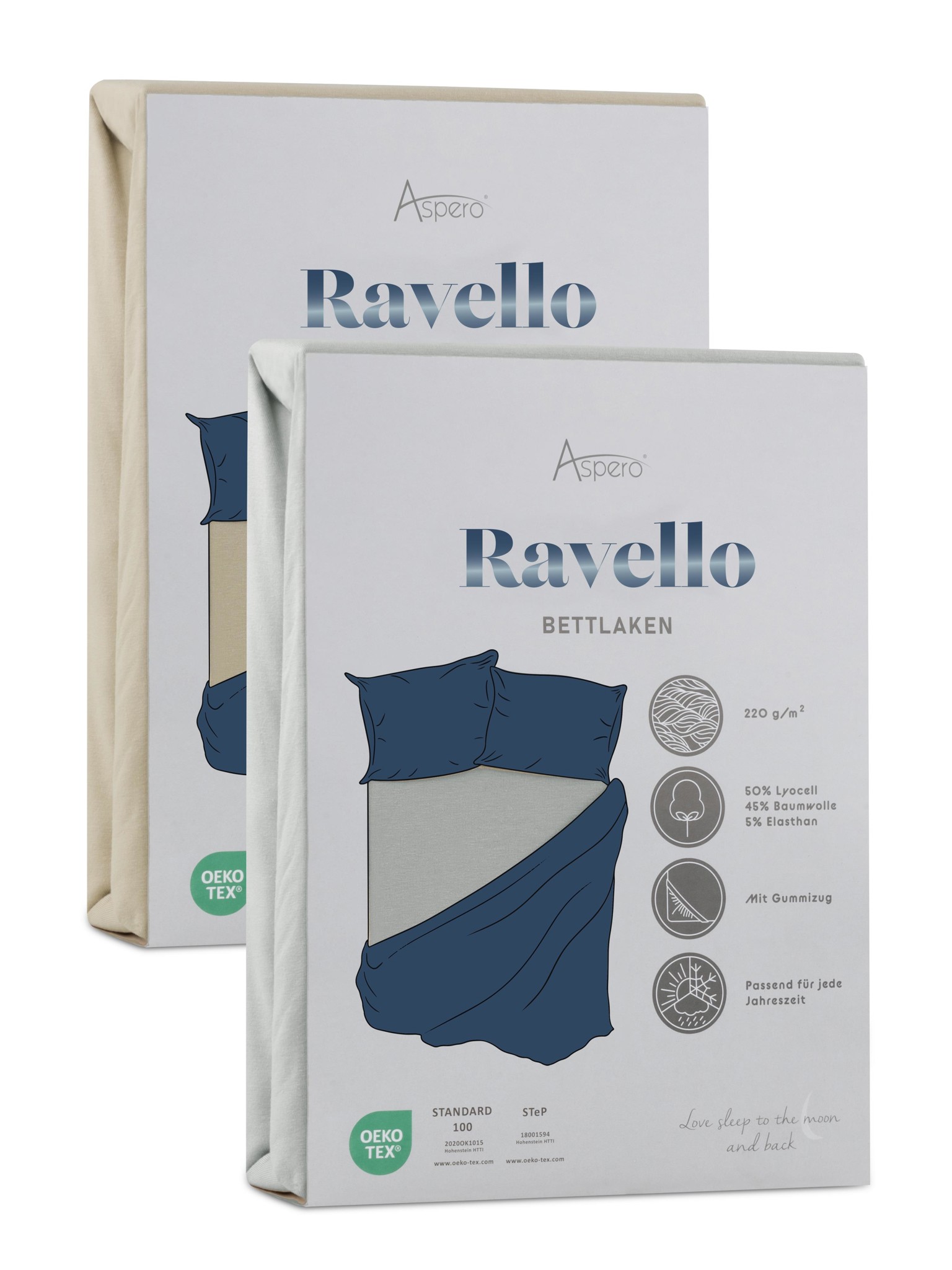 Bild von 2 x Spannbettlaken „Ravello“ Beige/Hellgrau