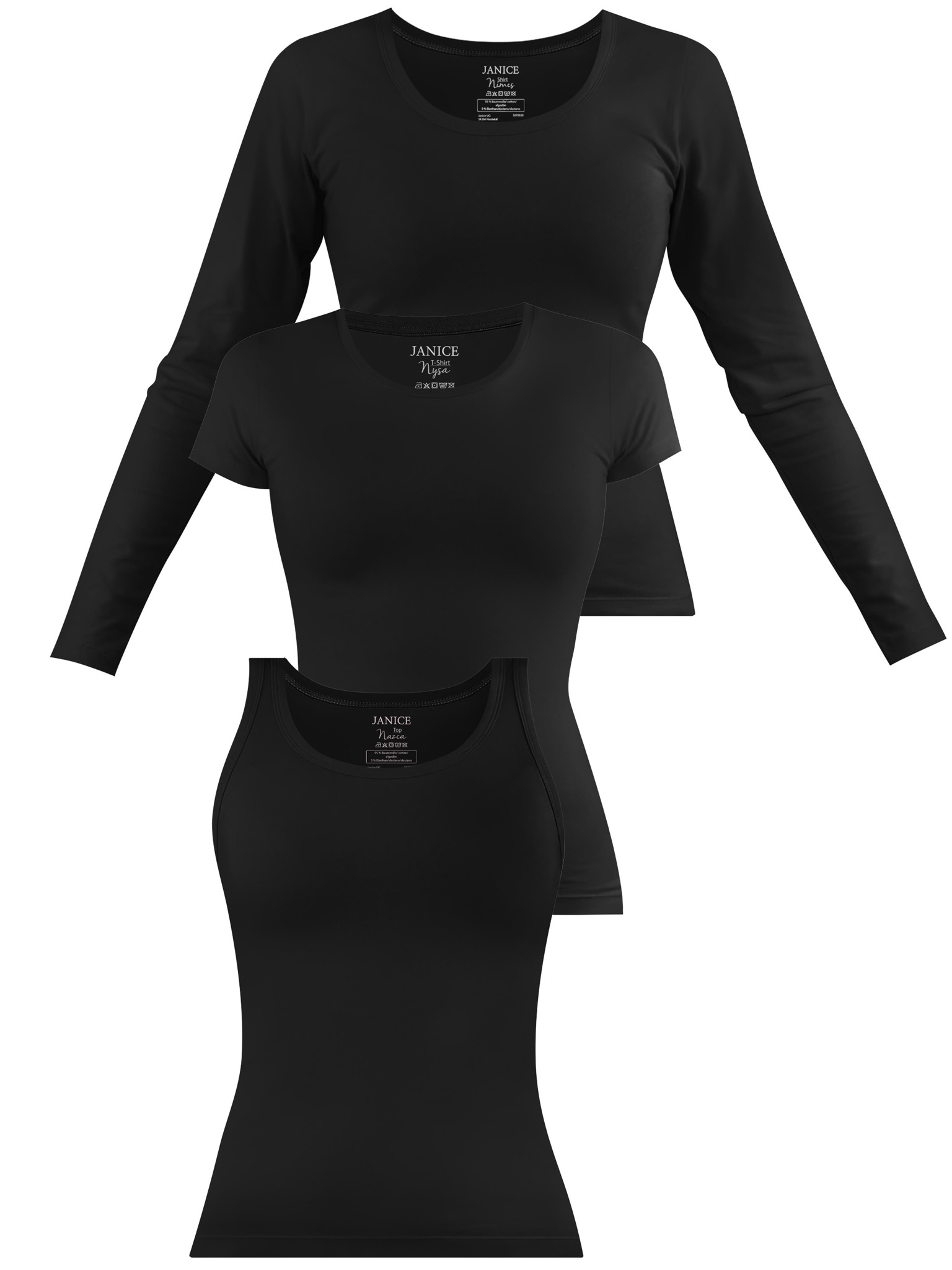 Bild von Damen Shirt 3-er Set (Top, Kurzarmshirt und Langarmshirt) Schwarz