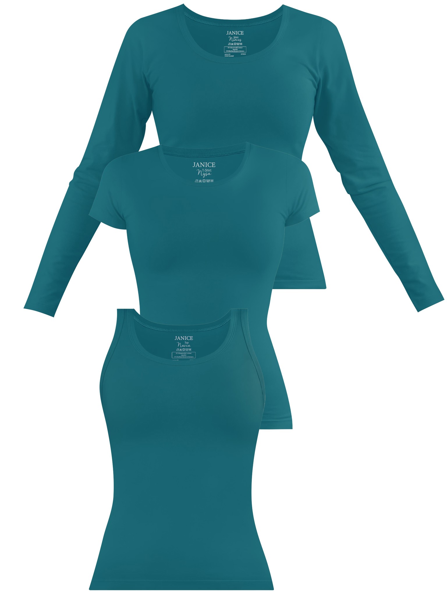 Bild von Damen Shirt 3-er Set (Top, Kurzarmshirt und Langarmshirt) Petrol