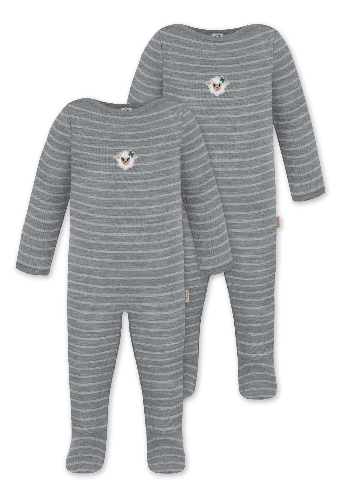 Bild von 2er Pack Baby Merino Strampler „Levin" Grau gestreift