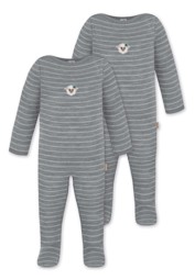 Zeige Details für 2er Pack Baby Merino Strampler „Levin" Grau gestreift Bild von 2er Pack Baby Merino Strampler „Levin" Grau gestreift