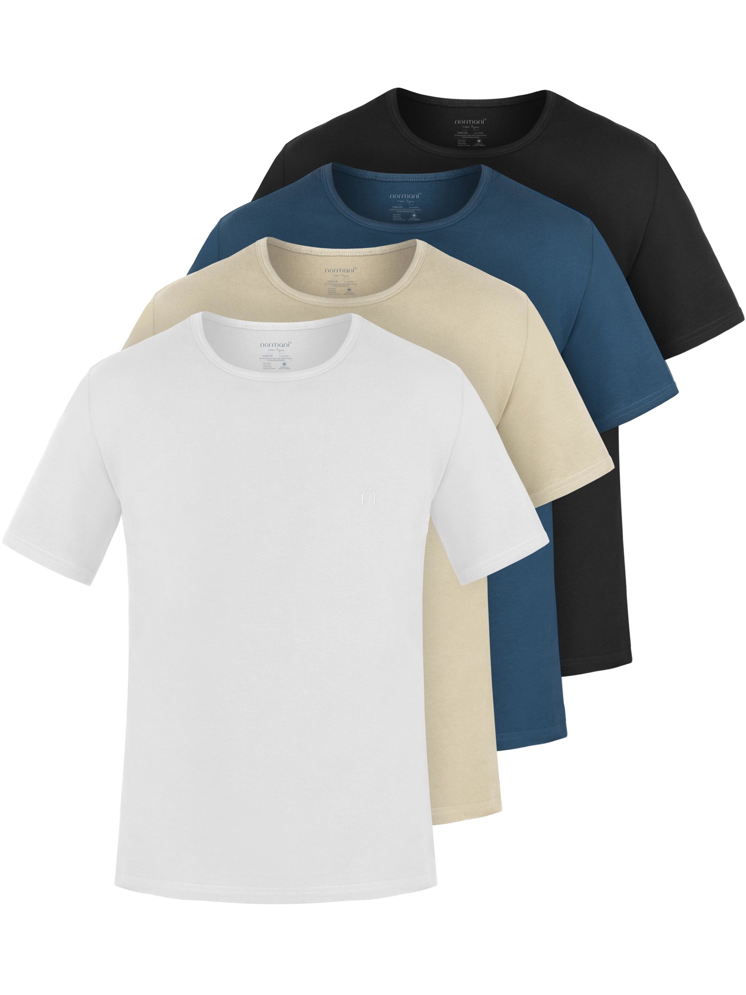 Bild von 4er Set Herren T-Shirt aus Bio-Baumwolle „Nyons“ Beige/Marine/Schwarz/Weiß