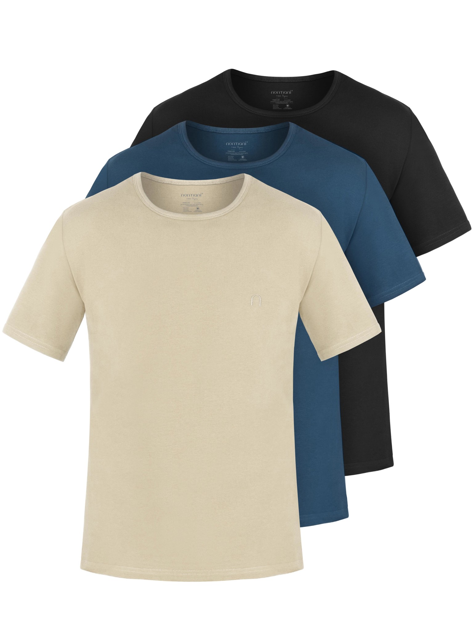 Bild von 3er Set Herren T-Shirts aus Bio-Baumwolle „Nyons“ Beige/Marine/Schwarz