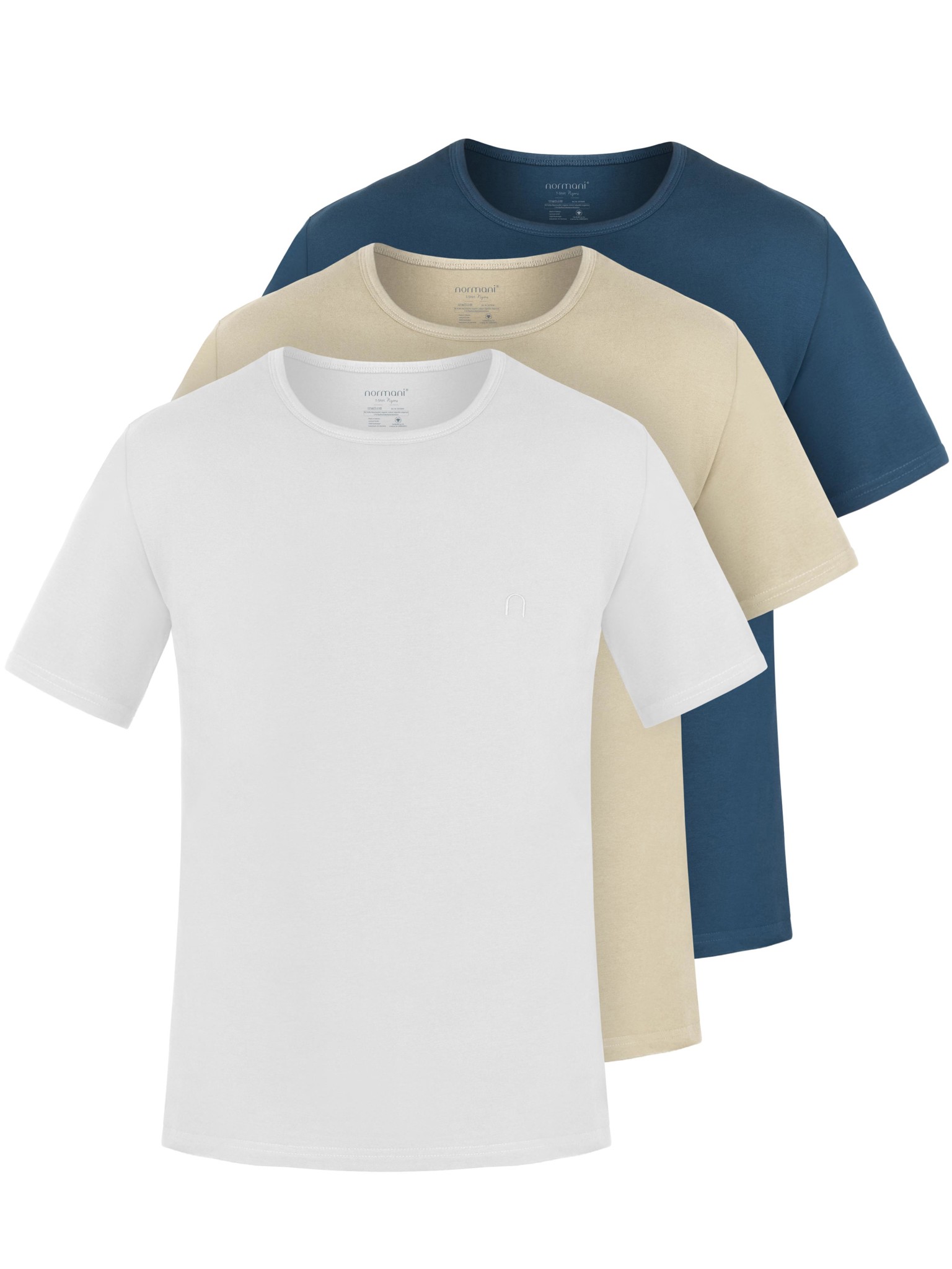 Bild von 3er Set Herren T-Shirts aus Bio-Baumwolle „Nyons“ Beige/Marine/Weiß