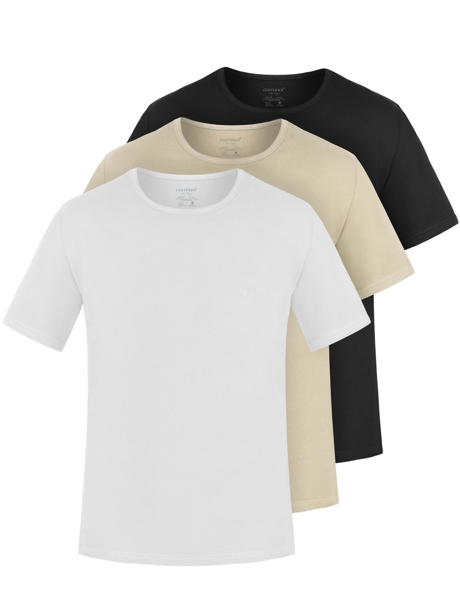 Bild von 3er Set Herren T-Shirts aus Bio-Baumwolle „Nyons“ Beige/Schwarz/Weiß