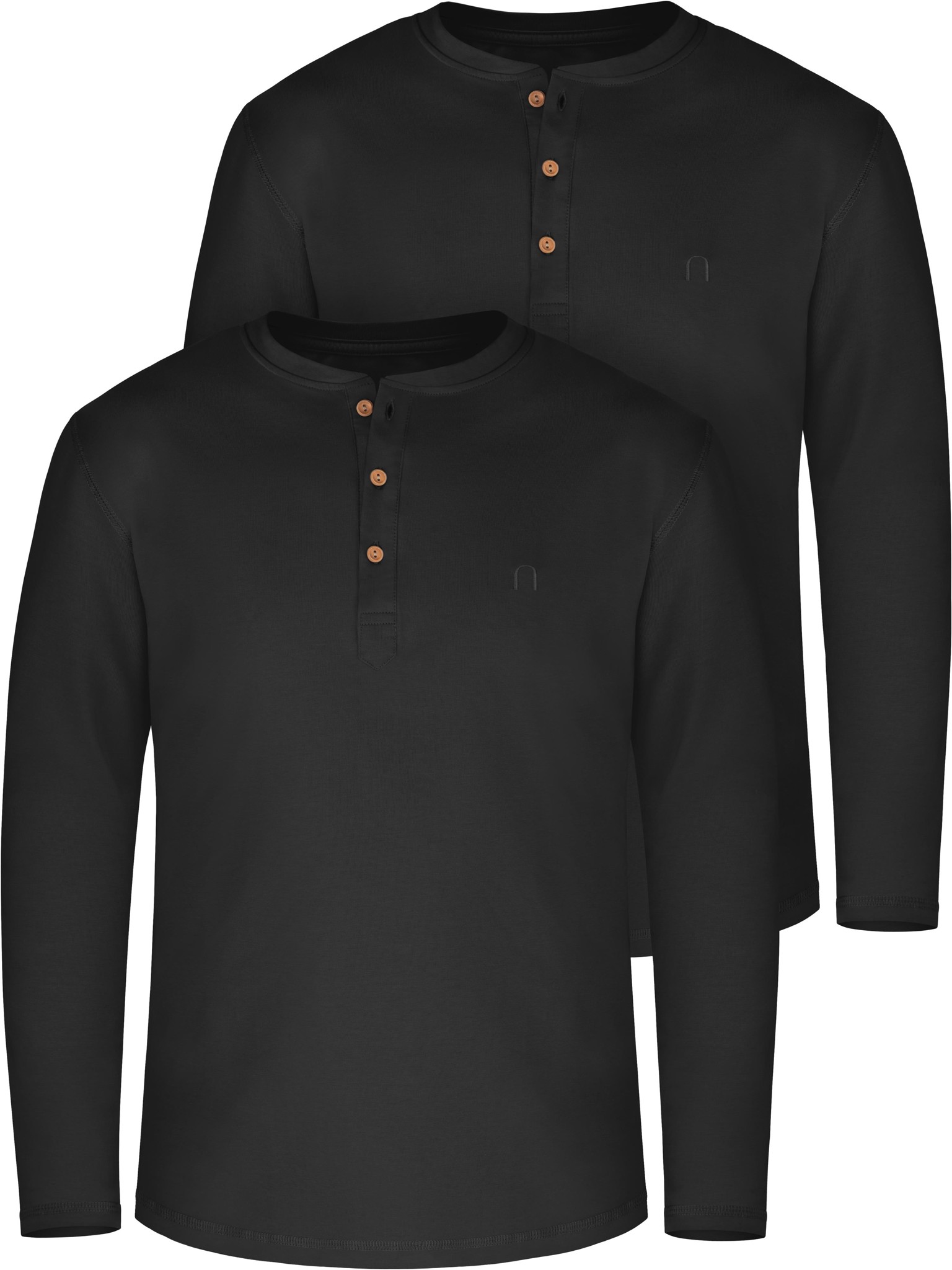 Bild von 2er Set Herren Langarm Shirts aus Bio-Baumwolle „Neuville“ Schwarz