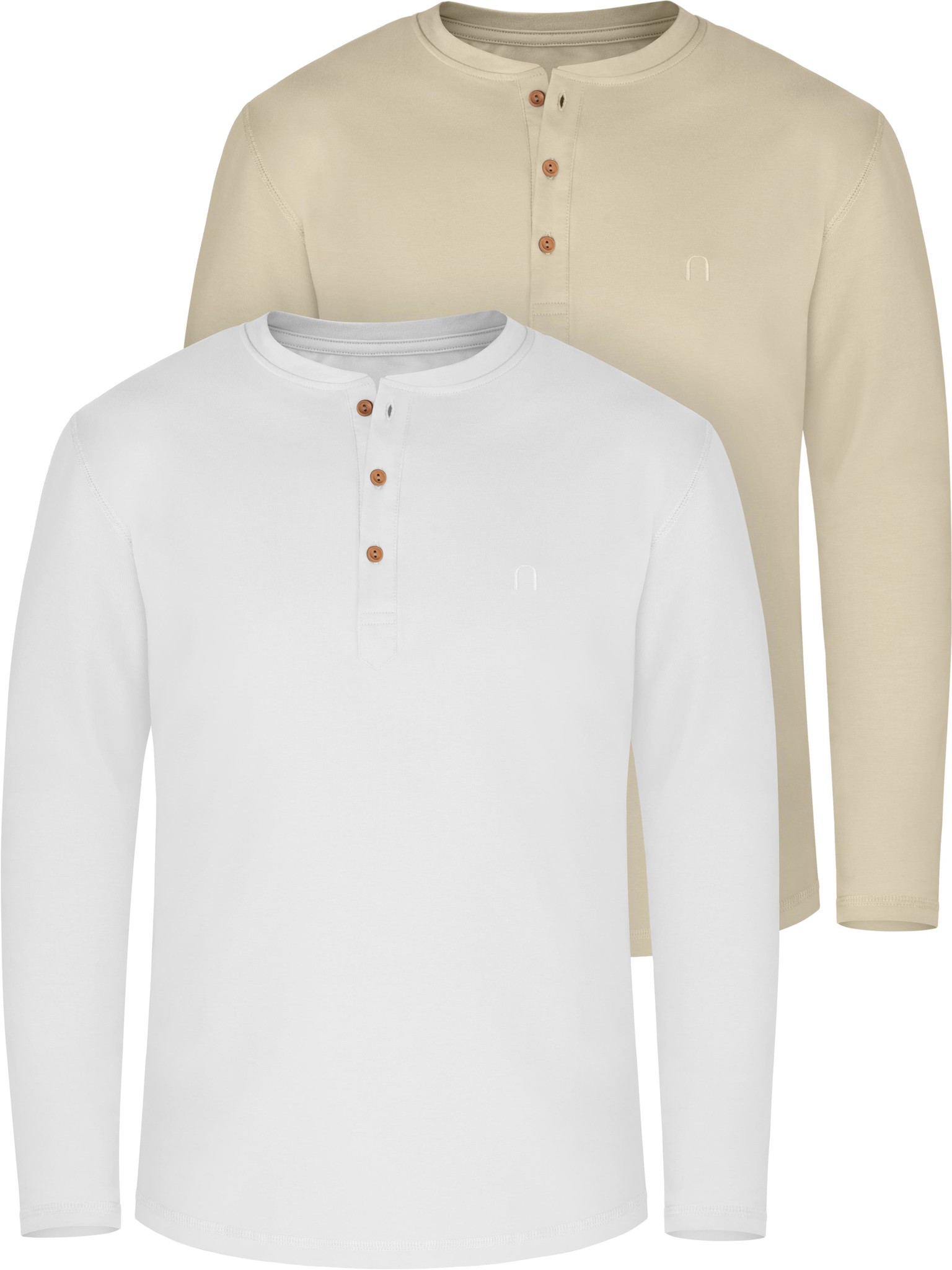 Bild von 2er Set Herren Langarm Shirts aus Bio-Baumwolle „Neuville“ Beige/Weiß