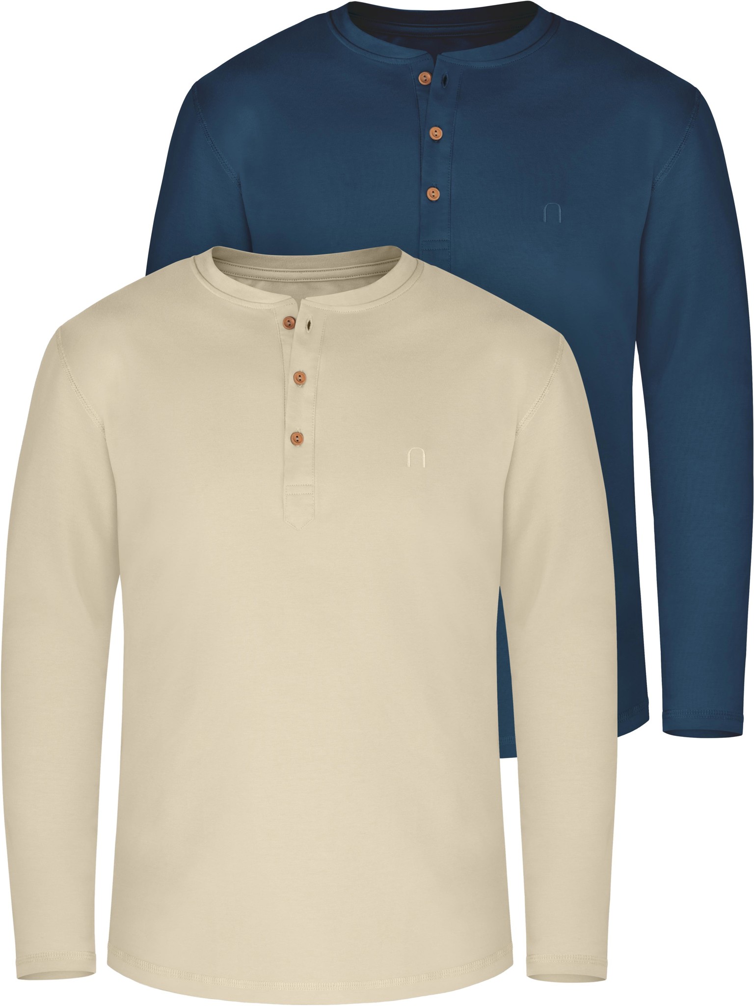 Bild von 2er Set Herren Langarm Shirts aus Bio-Baumwolle „Neuville“ Beige/Marine
