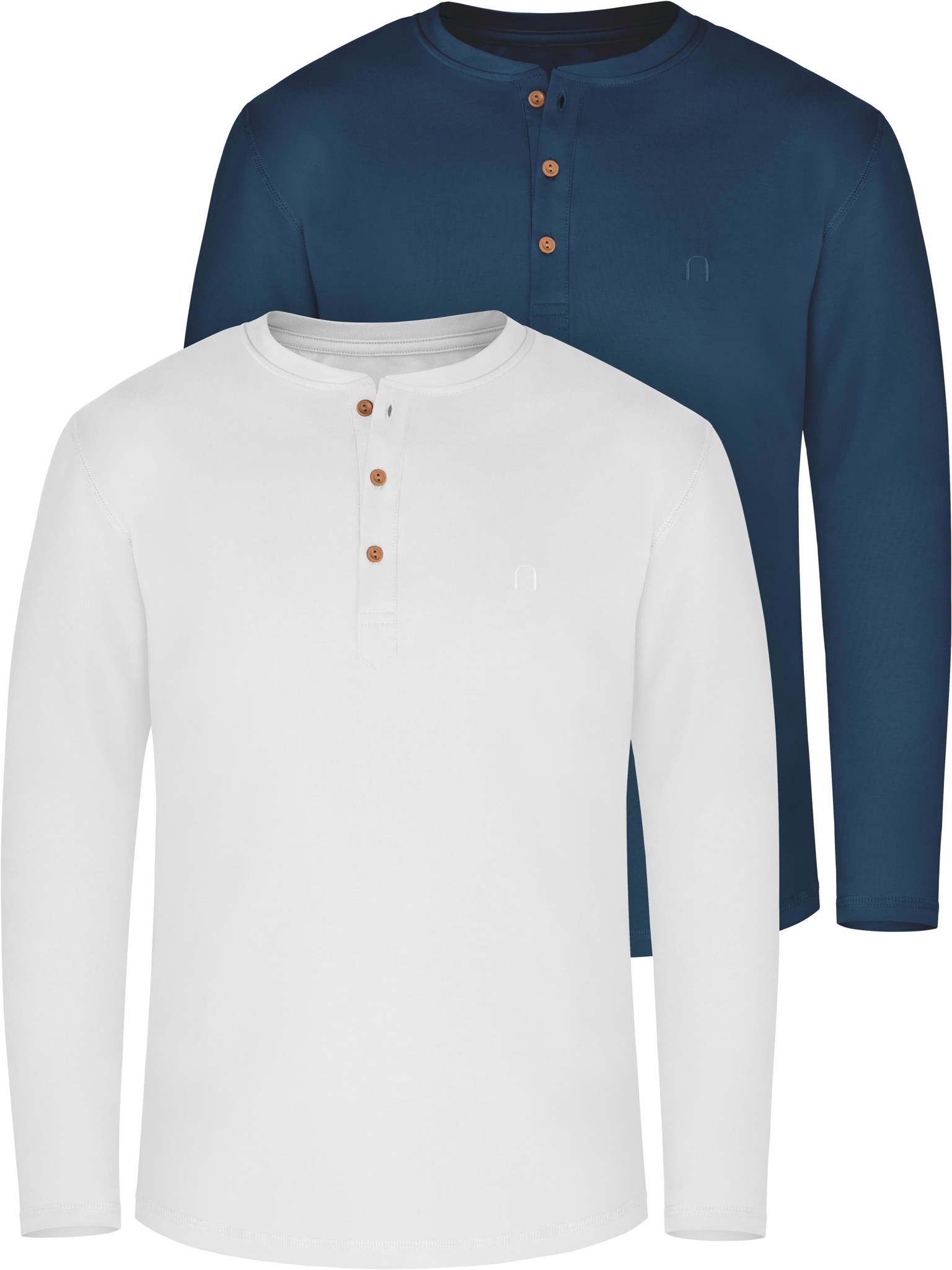 Bild von 2er Set Herren Langarm Shirts aus Bio-Baumwolle „Neuville“ Marine/Weiß