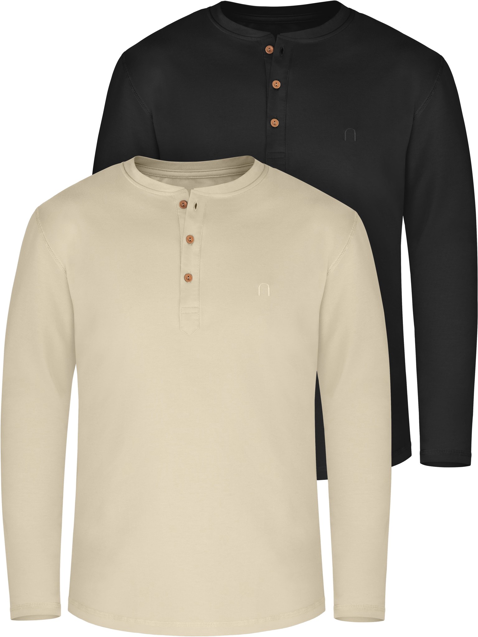 Bild von 2er Set Herren Langarm Shirts aus Bio-Baumwolle „Neuville“ Beige/Schwarz