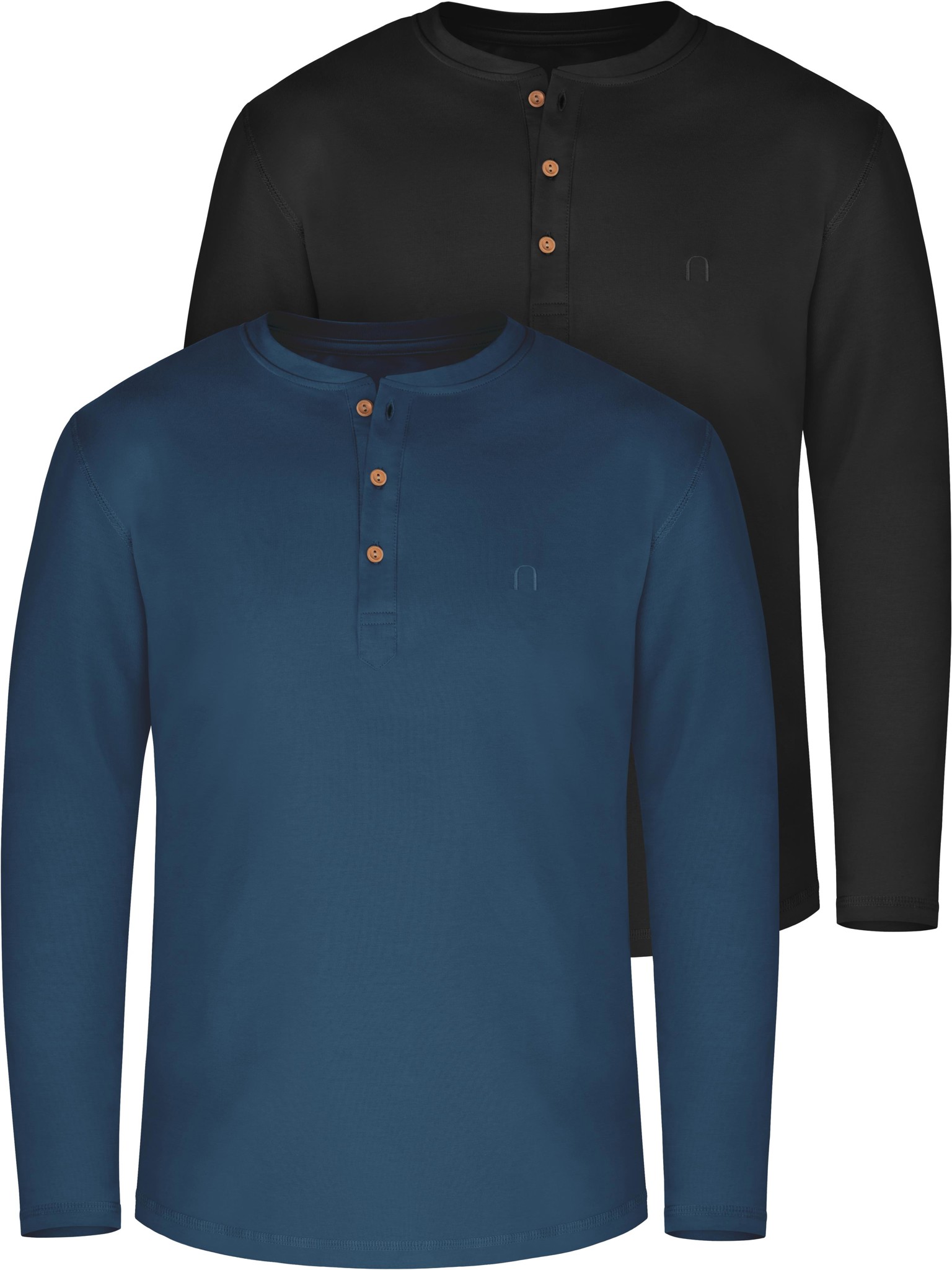 Bild von 2er Set Herren Langarm Shirts aus Bio-Baumwolle „Neuville“ Marine/Schwarz