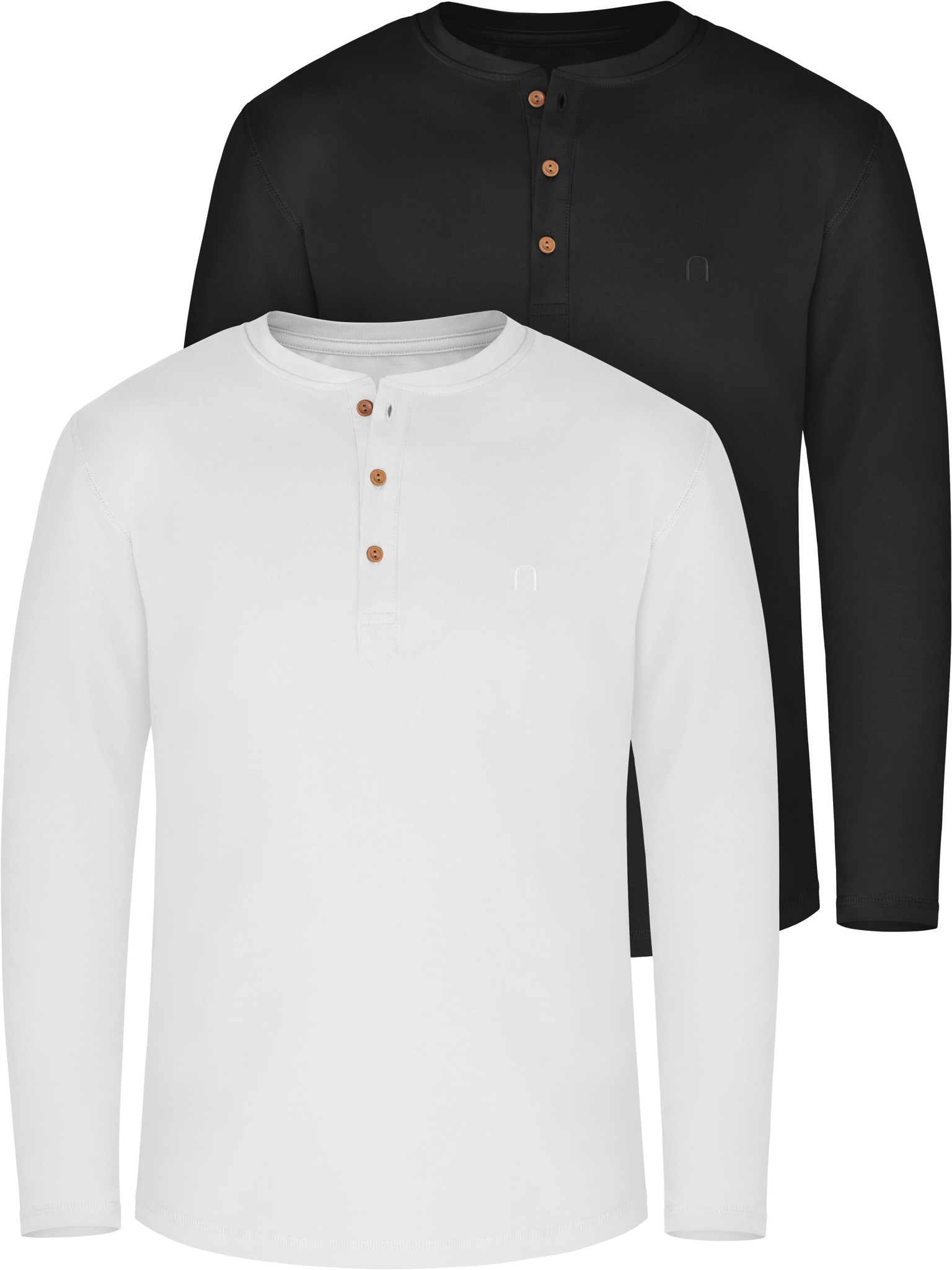 Bild von 2er Set Herren Langarm Shirts aus Bio-Baumwolle „Neuville“ Schwarz/Weiß