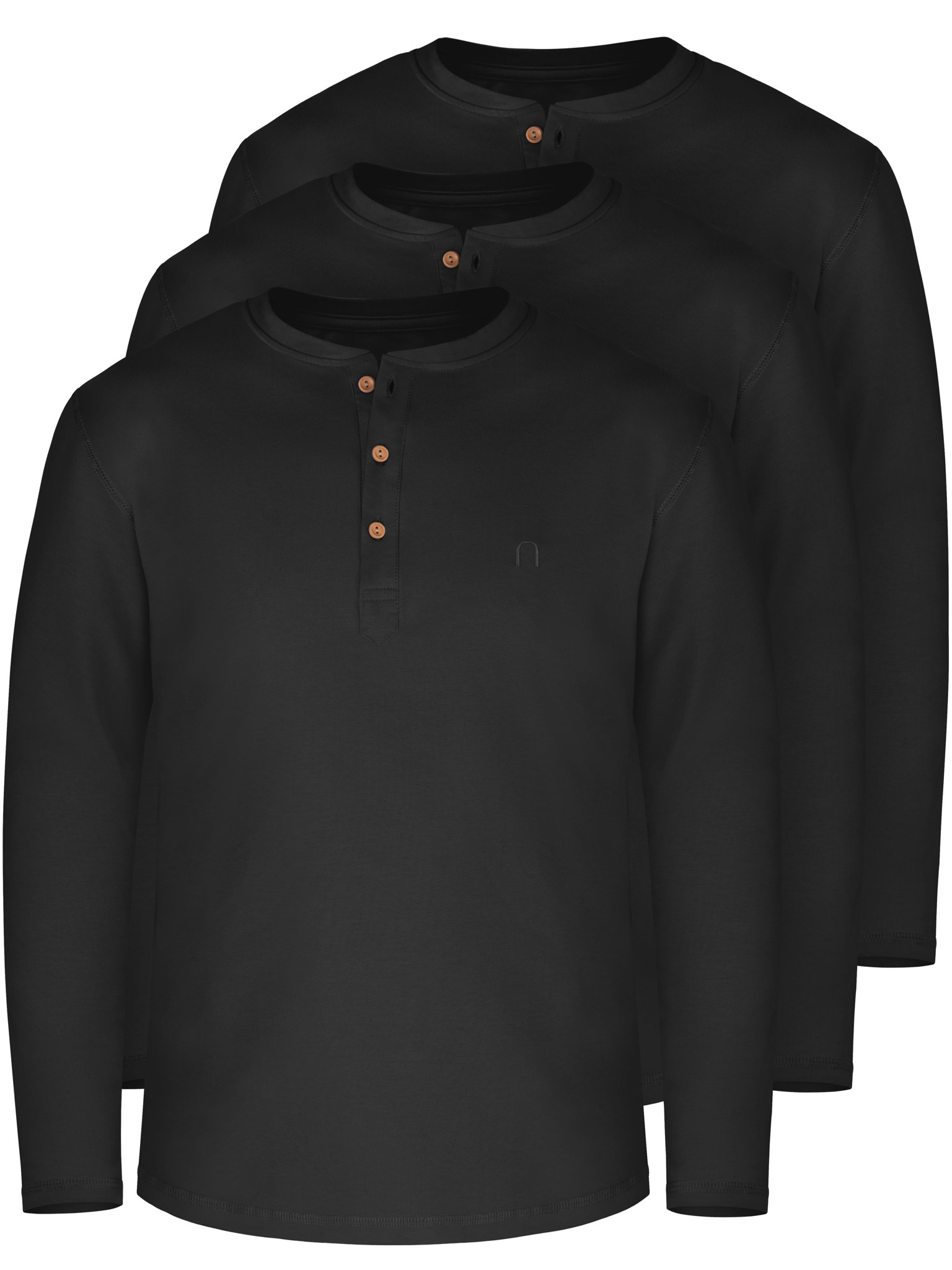 Bild von 3er Set Herren Langarm Shirts aus Bio-Baumwolle „Neuville“ Schwarz