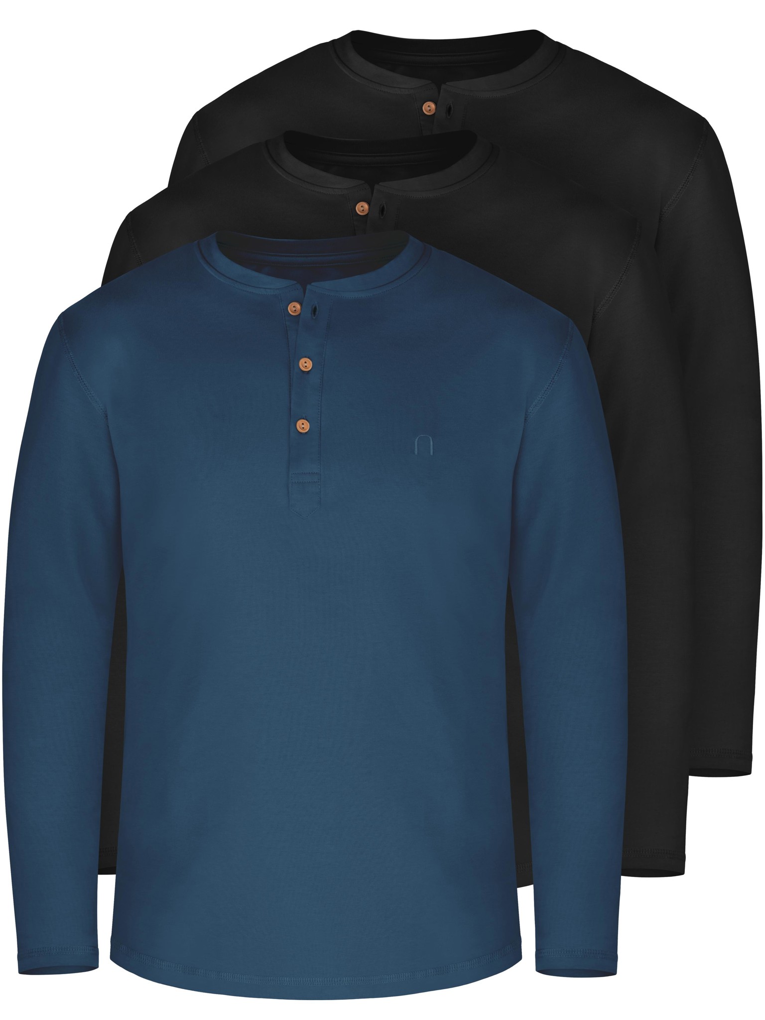 Bild von 3er Set Herren Langarm Shirts aus Bio-Baumwolle „Neuville“ Marine/Schwarz/Schwarz