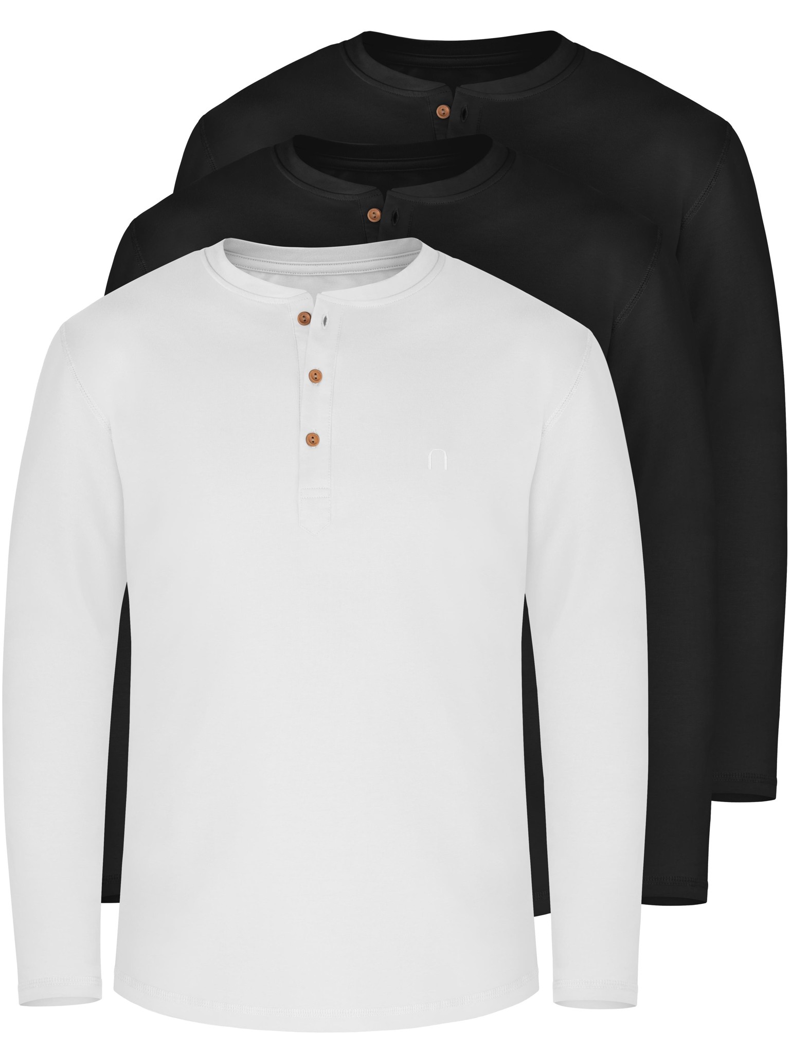 Bild von 3er Set Herren Langarm Shirts aus Bio-Baumwolle „Neuville“ Schwarz/Schwarz/Weiß