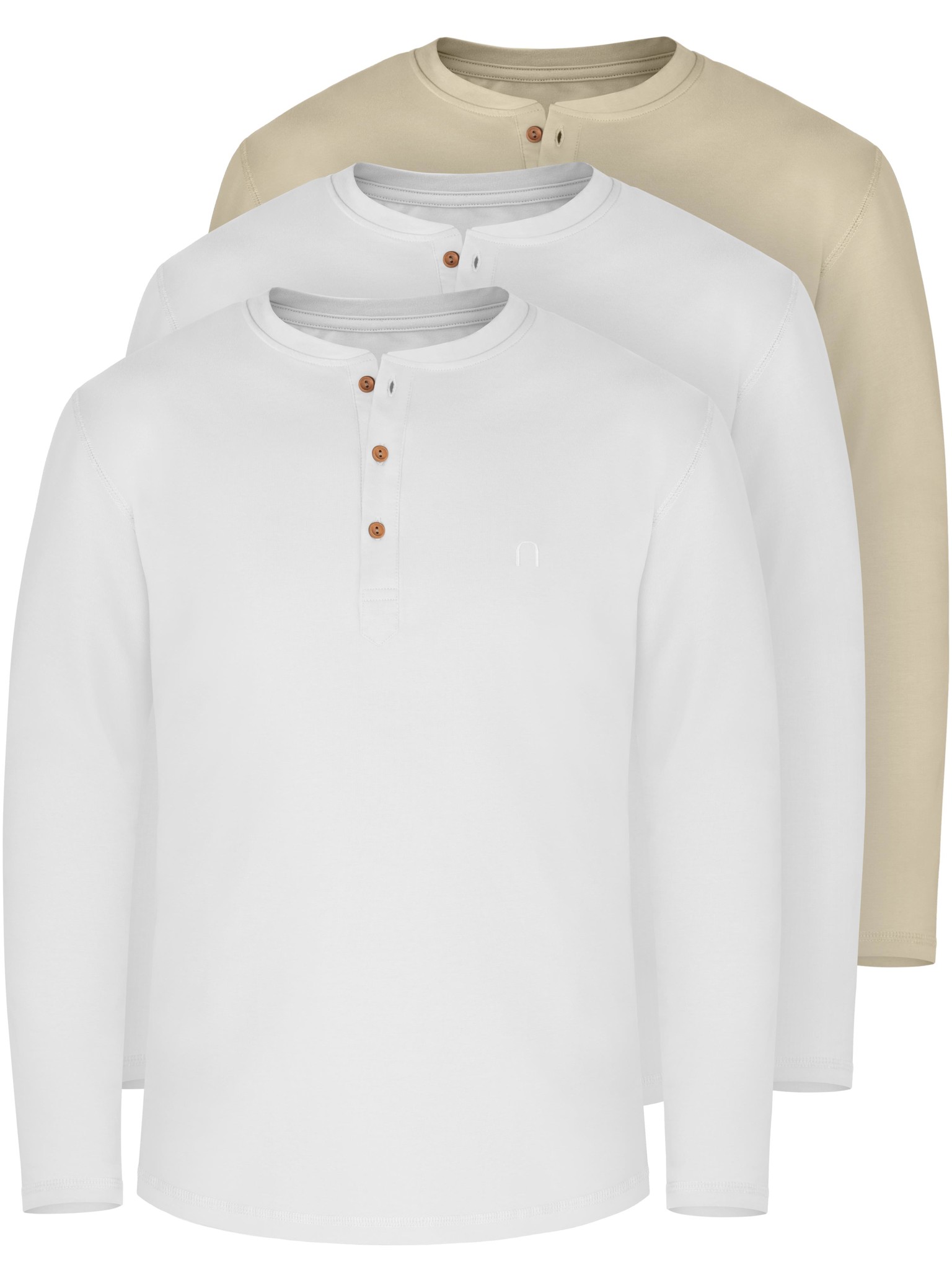 Bild von 3er Set Herren Langarm Shirts aus Bio-Baumwolle „Neuville“ Beige/Weiß/Weiß