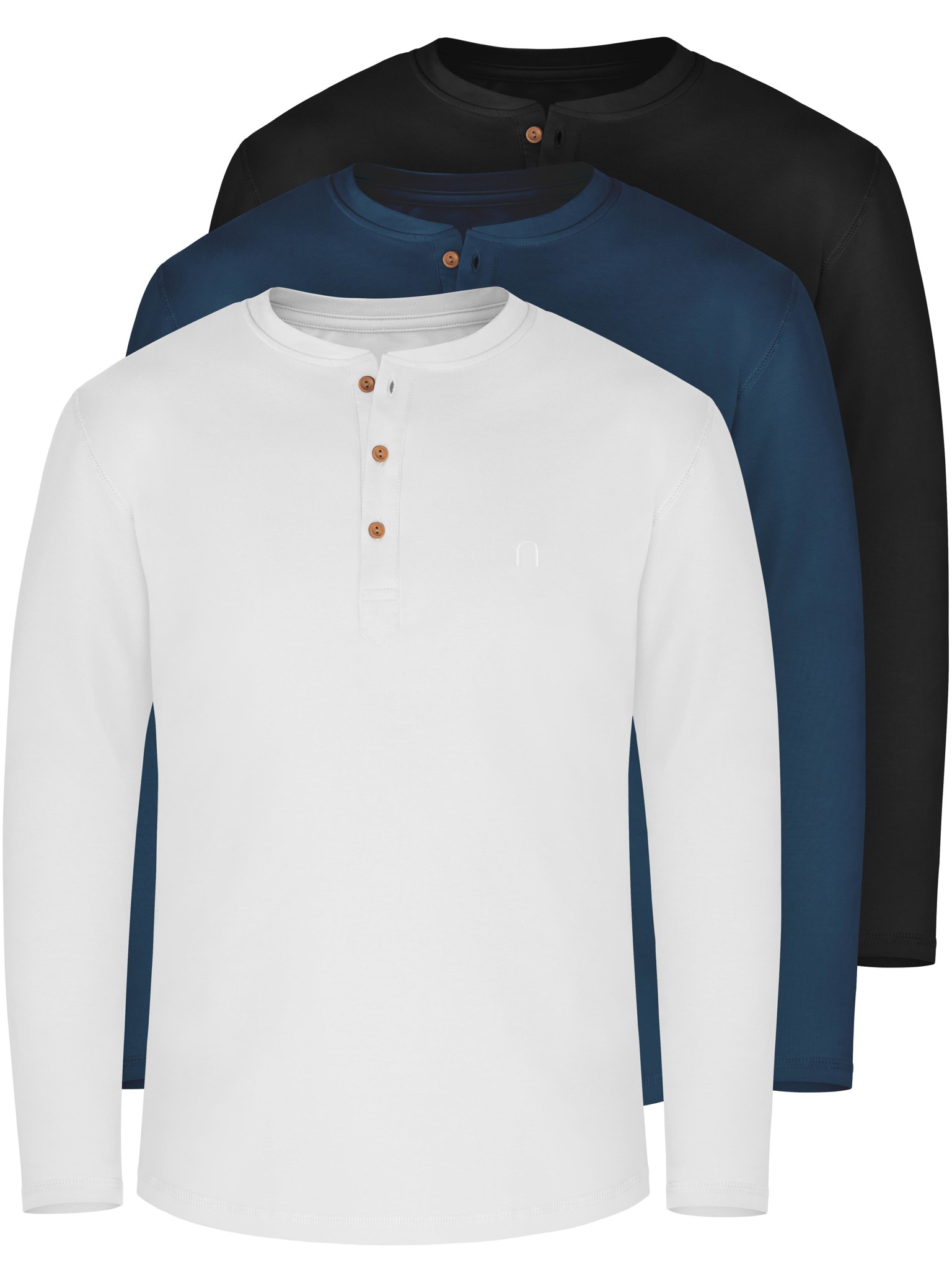 Bild von 3er Set Herren Langarm Shirts aus Bio-Baumwolle „Neuville“ Marine/Schwarz/Weiß