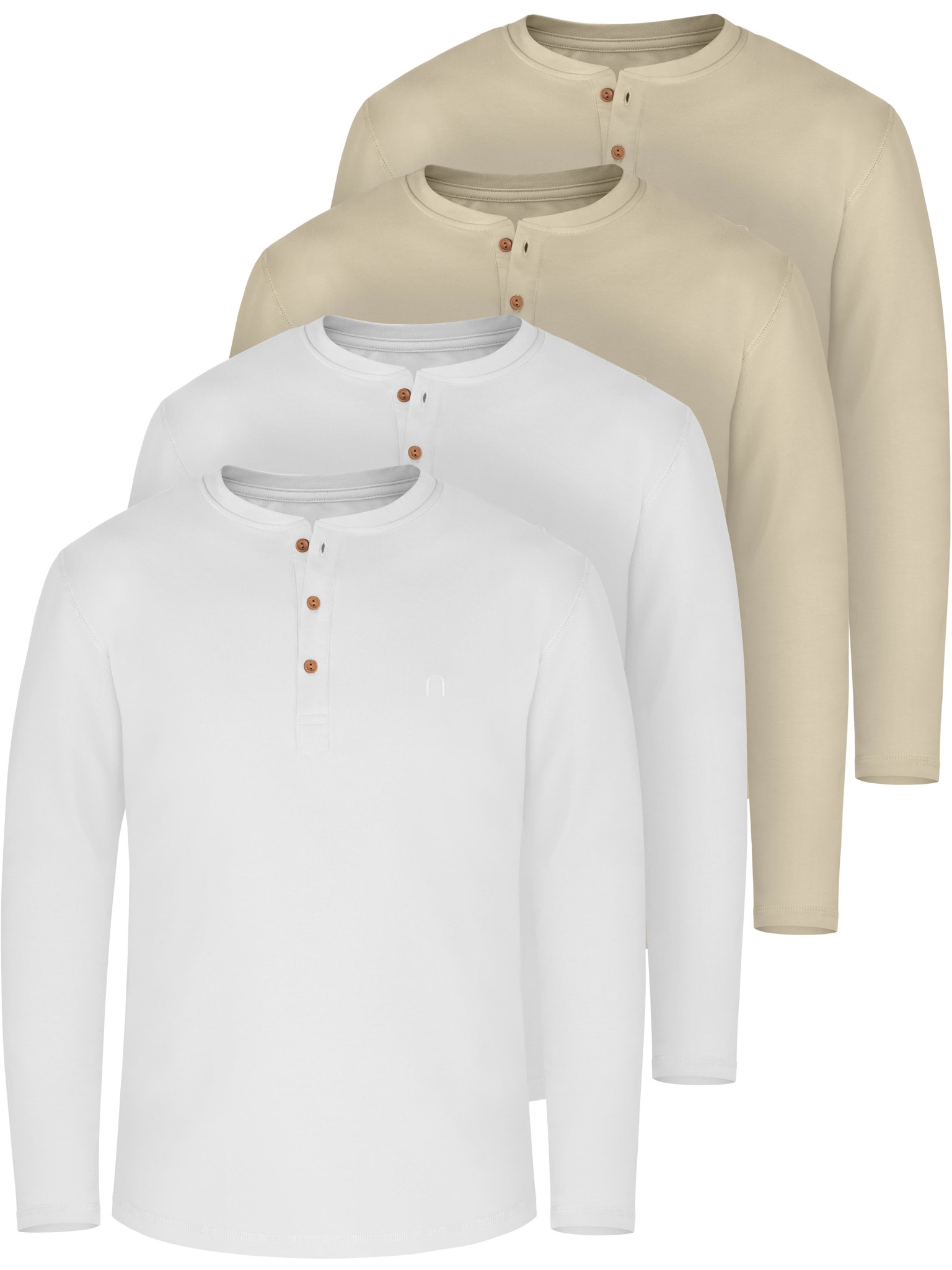 Bild von 4er Set Herren Langarm Shirts aus Bio-Baumwolle „Neuville“ Beige/Beige/Weiß/Weiß