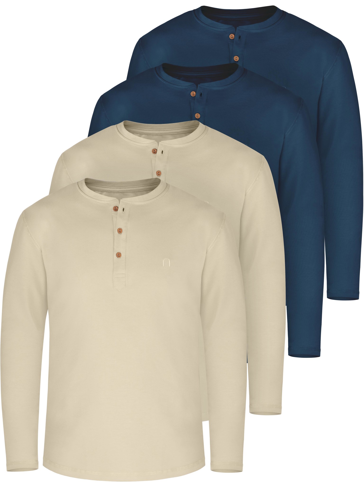 Bild von 4er Set Herren Langarm Shirts aus Bio-Baumwolle „Neuville“ Beige/Beige/Marine/Marine