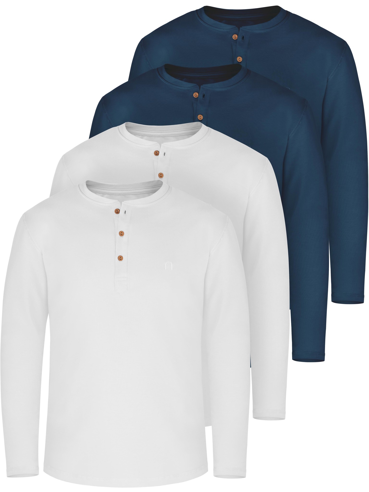 Bild von 4er Set Herren Langarm Shirts aus Bio-Baumwolle „Neuville“ Marine/Marine/Weiß/Weiß