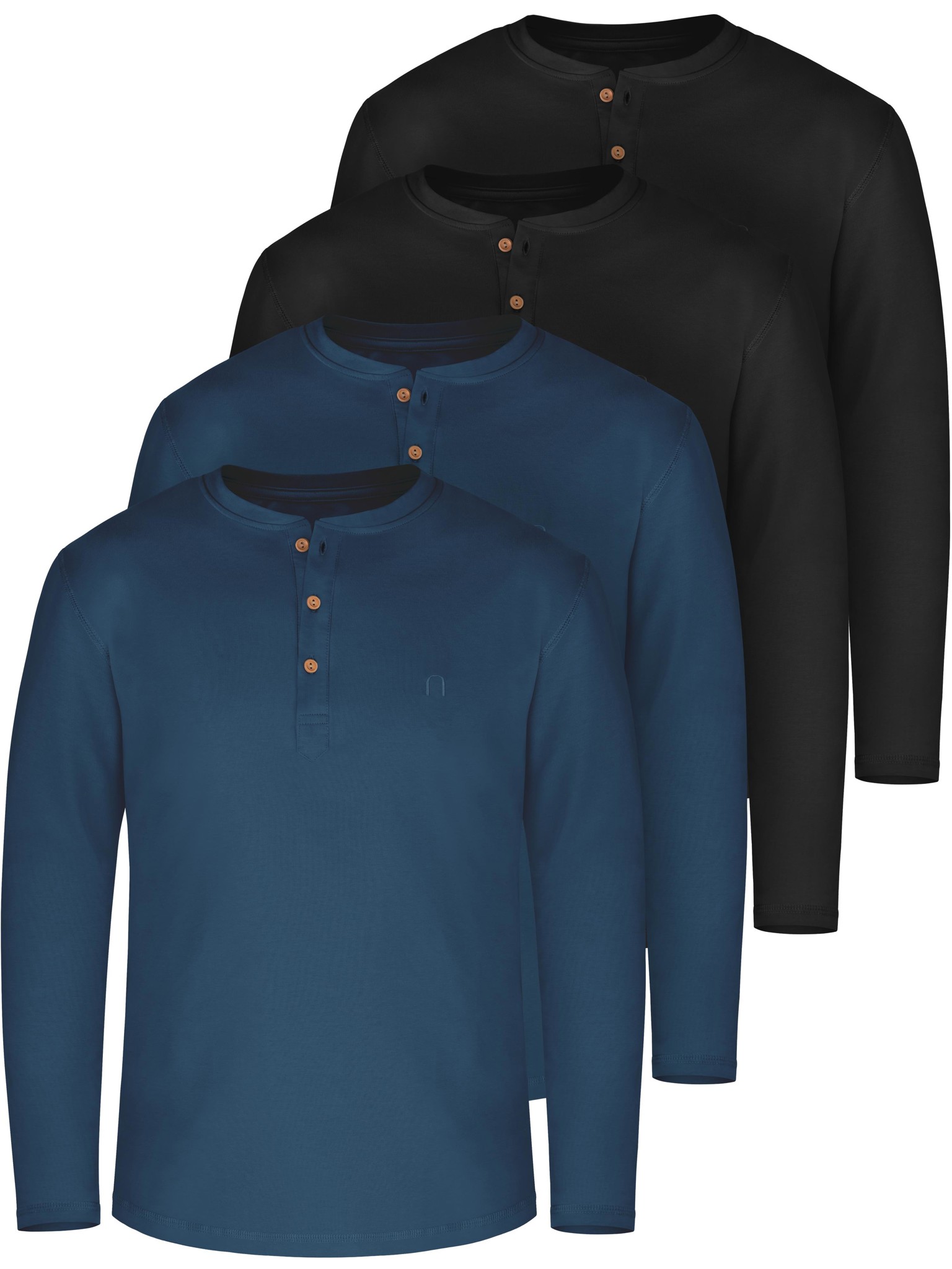 Bild von 4er Set Herren Langarm Shirts aus Bio-Baumwolle „Neuville“ Marine/Marine/Schwarz/Schwarz