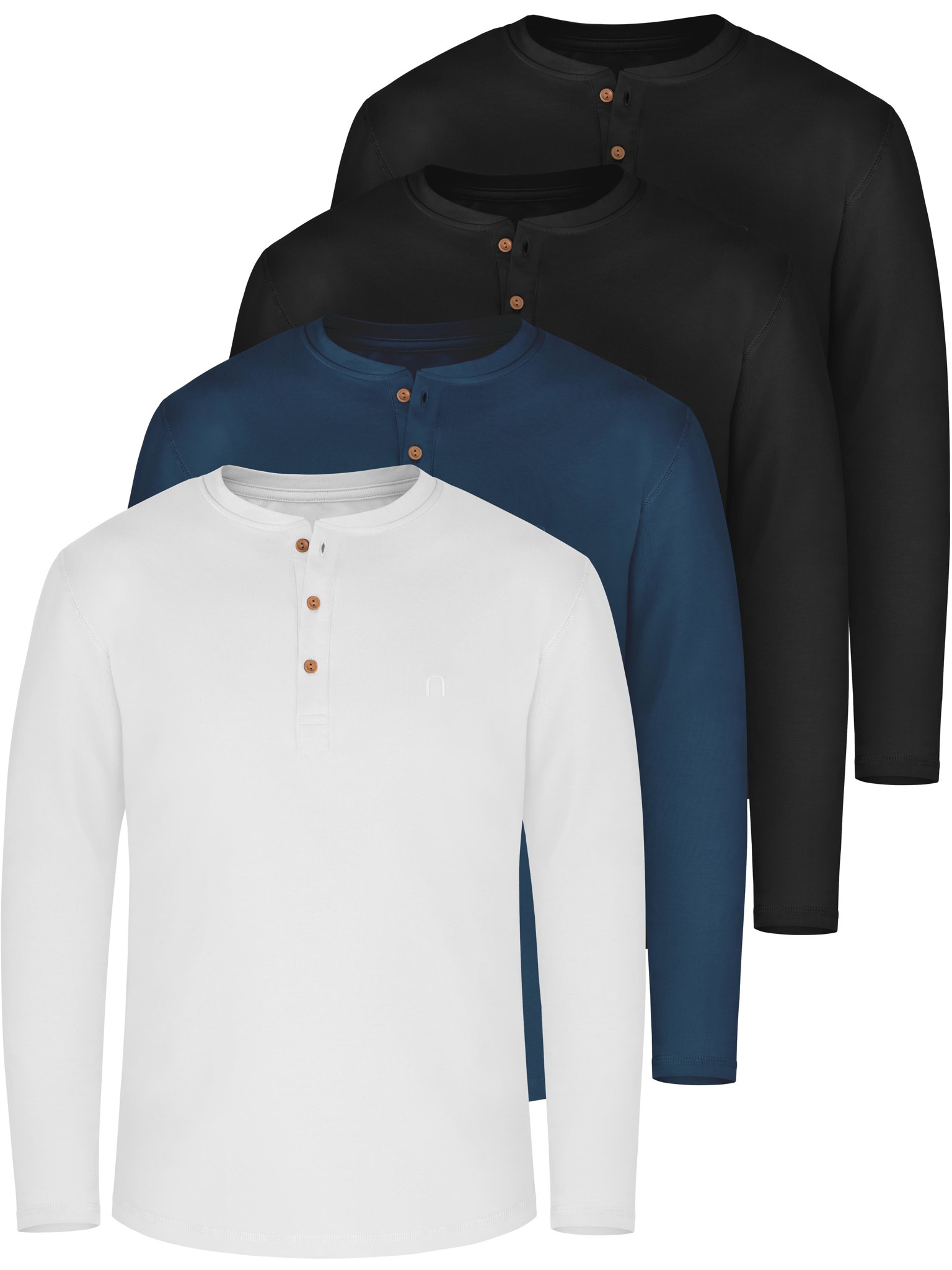 Bild von 4er Set Herren Langarm Shirts aus Bio-Baumwolle „Neuville“ Marine/Schwarz/Schwarz/Weiß