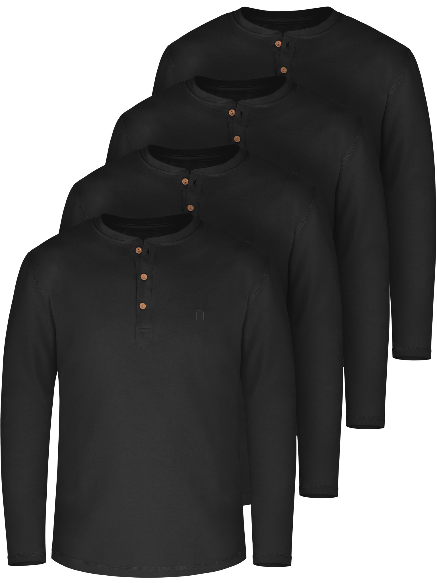 Bild von 4er Set Herren Langarm Shirts aus Bio-Baumwolle „Neuville“ Schwarz