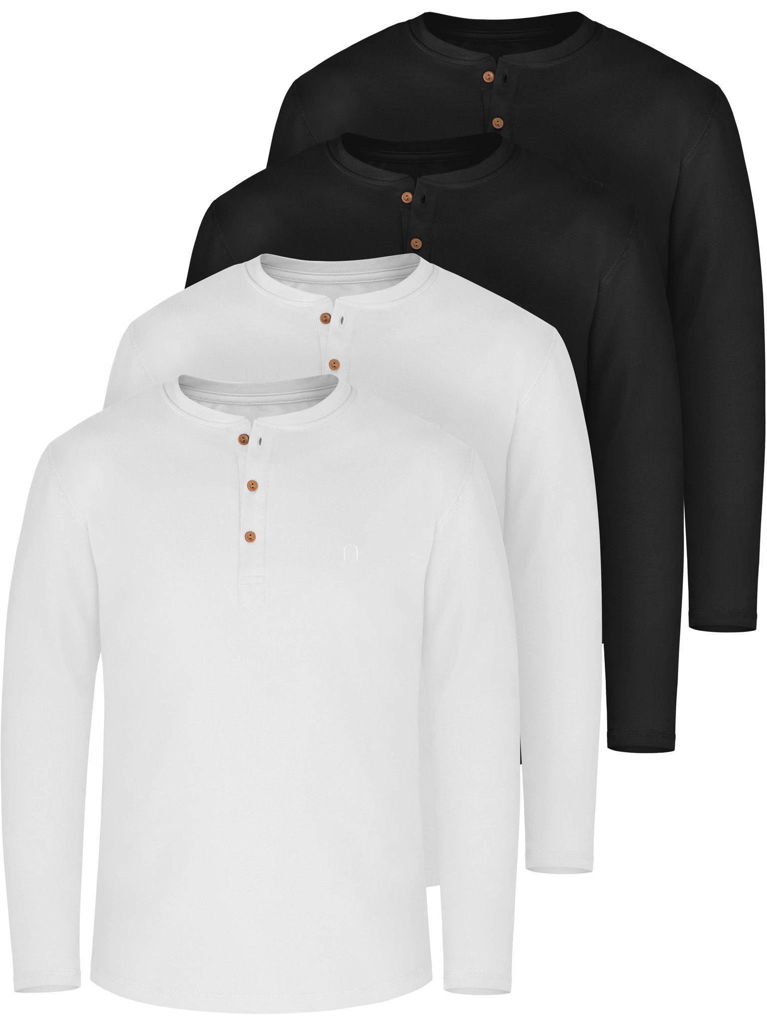 Bild von 4er Set Herren Langarm Shirts aus Bio-Baumwolle „Neuville“ Schwarz/Schwarz/Weiß/Weiß