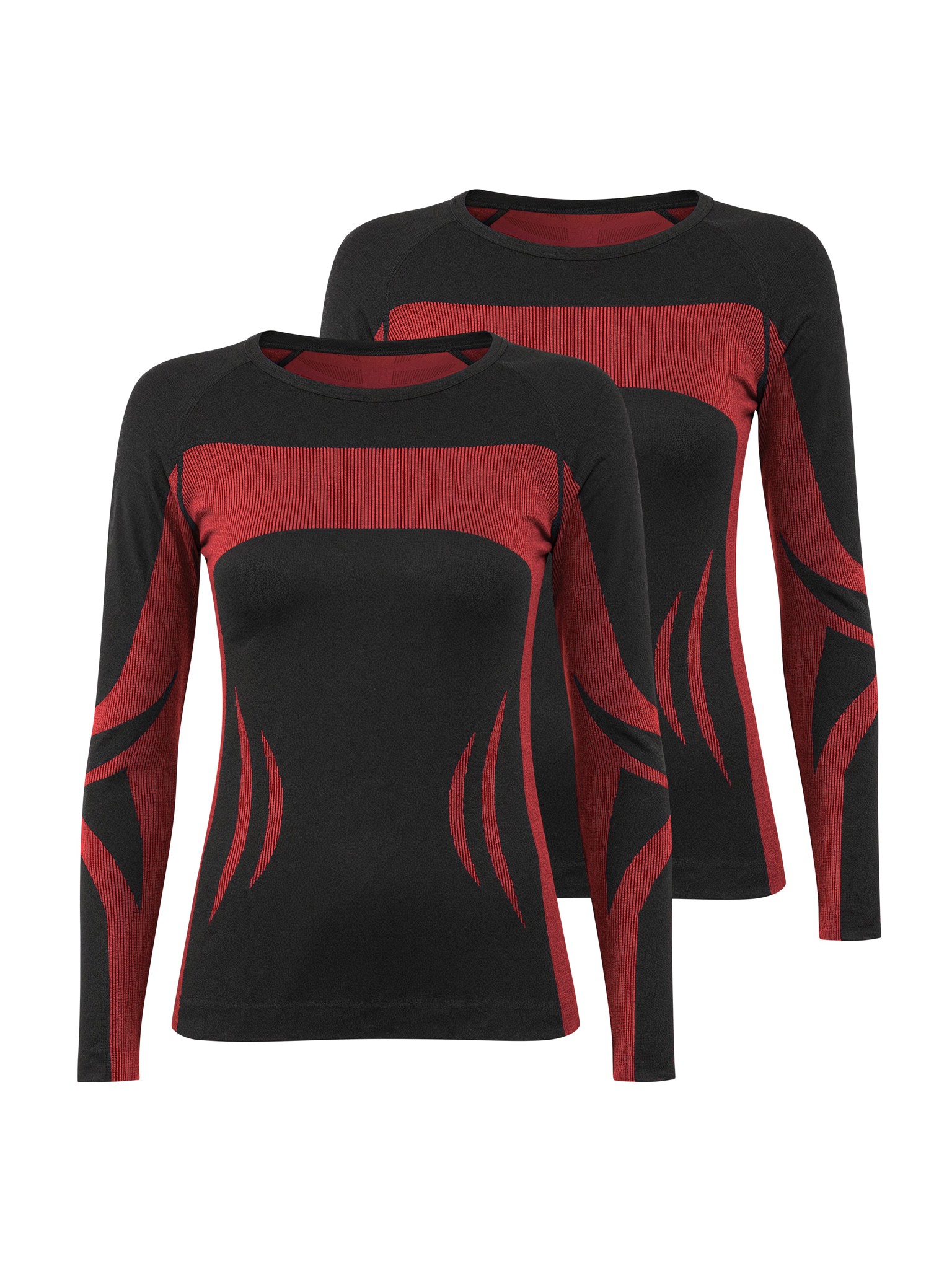 Bild von 2 x Thermooberteil Langarm Shirt Skiunterwäsche für Damen Schwarz/Rot