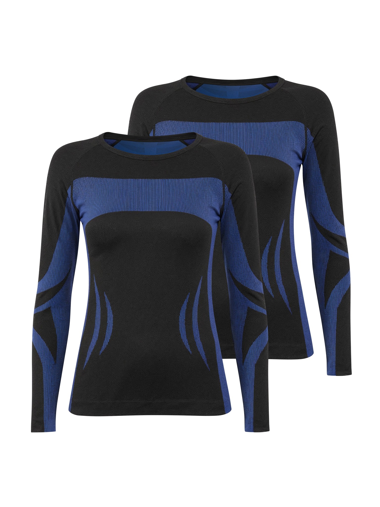Bild von 2 x Thermooberteil Langarm Shirt Skiunterwäsche für Damen Schwarz/Blau