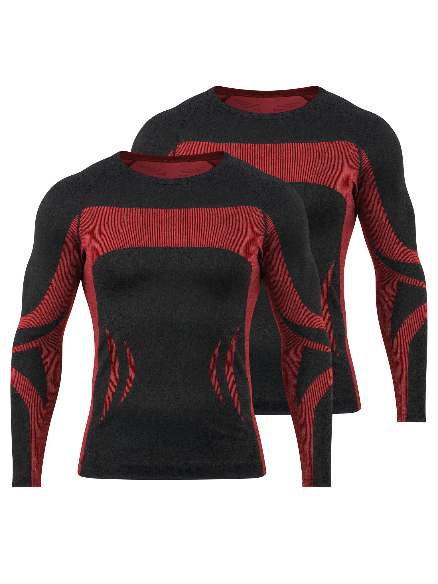 Bild von 2 x Thermooberteil Langarm Shirt Skiunterwäsche für Herren Schwarz/Rot