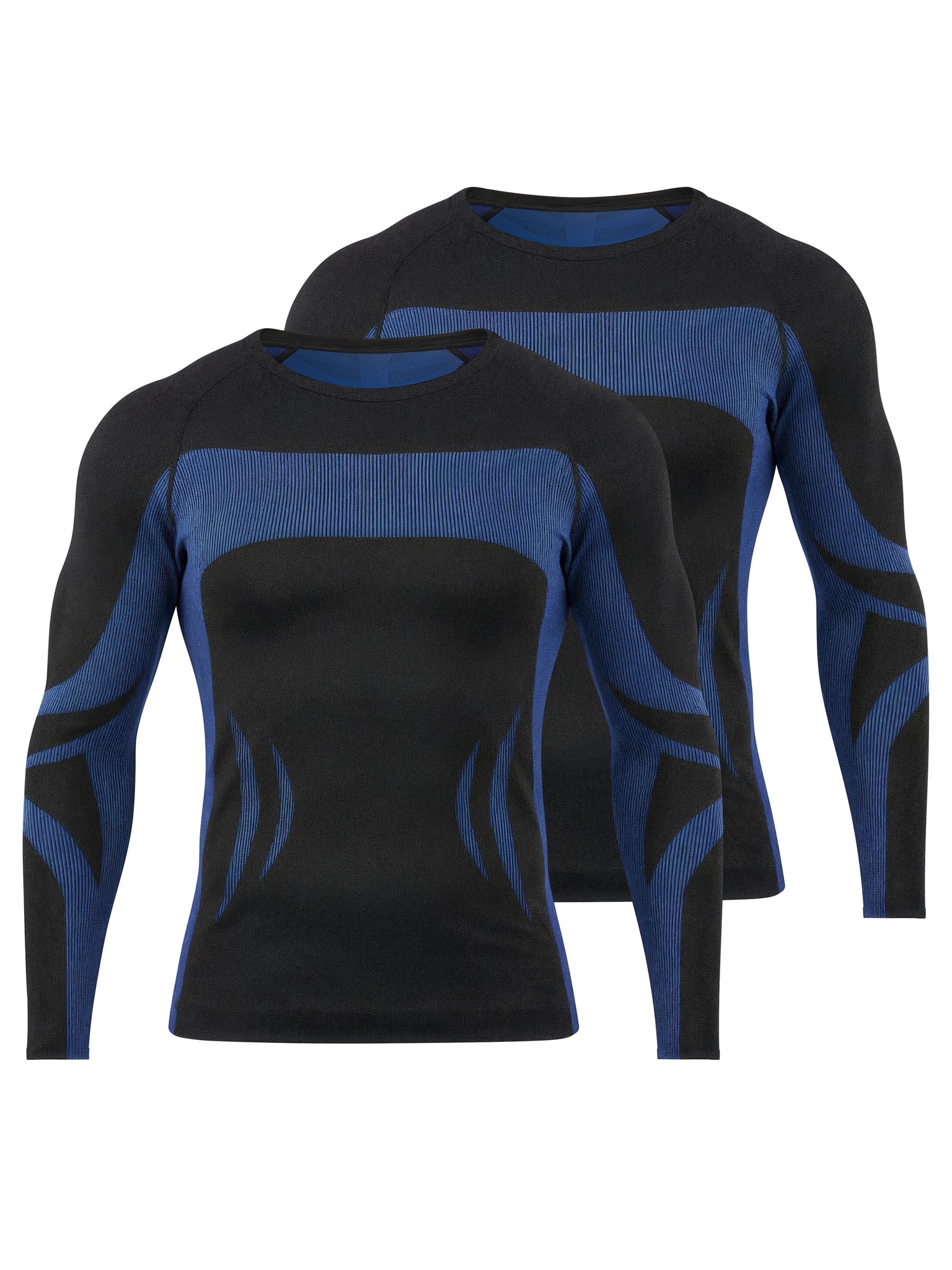 Bild von 2 x Thermooberteil Langarm Shirt Skiunterwäsche für Herren Schwarz/Blau