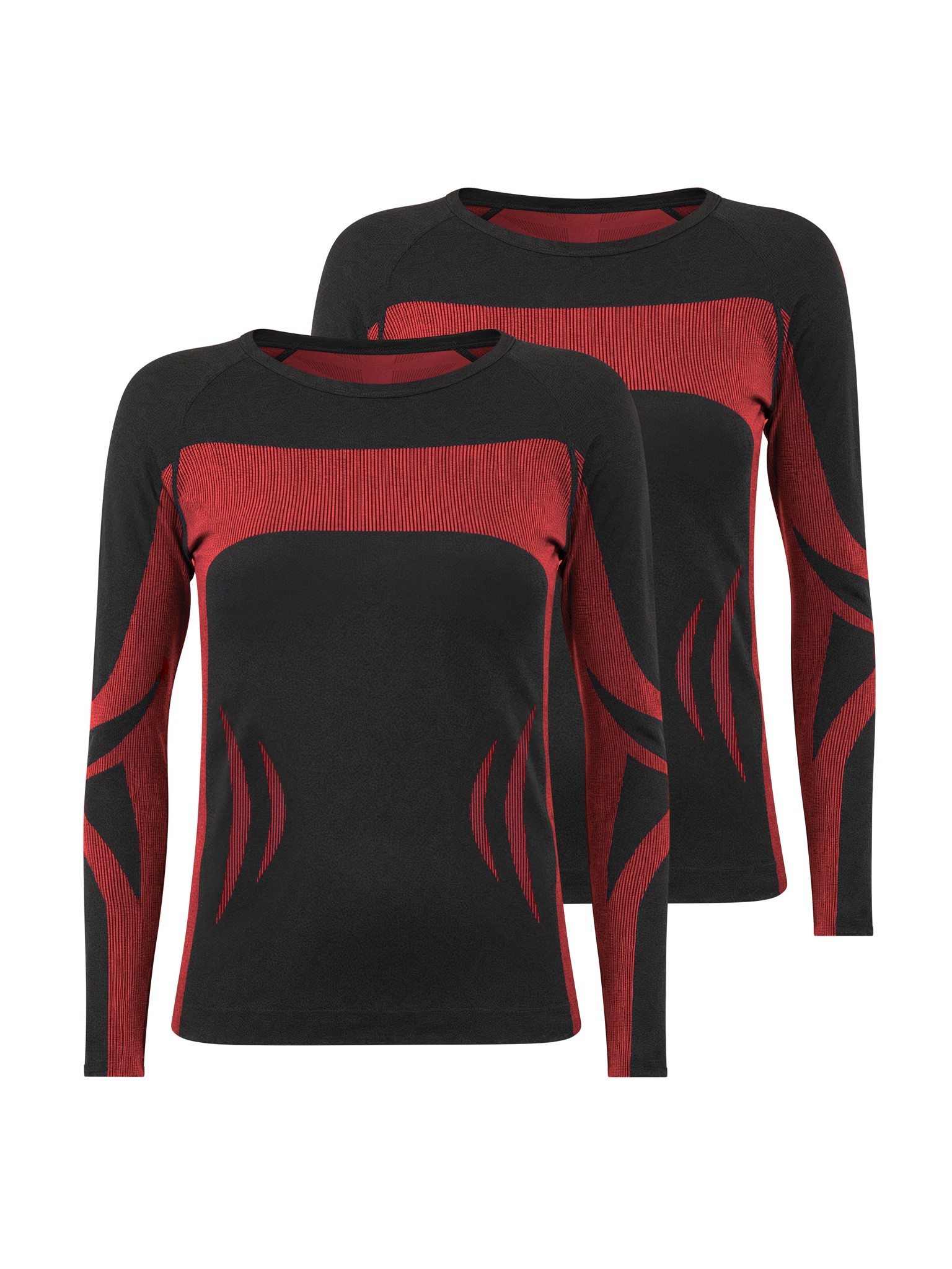 Bild von 2 x Thermooberteil Langarm Shirt Skiunterwäsche Unisex Schwarz/Rot