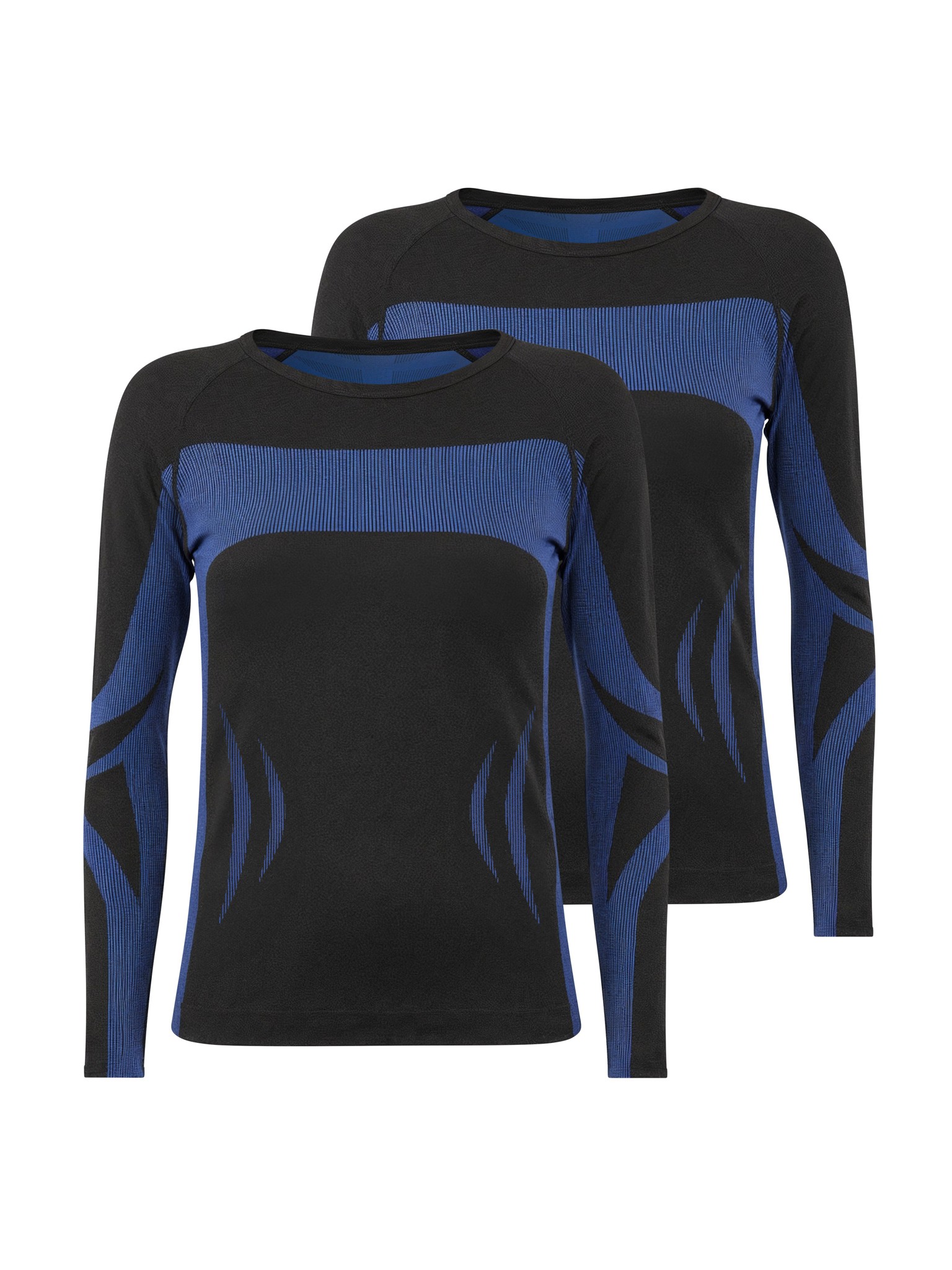 Bild von 2 x Thermooberteil Langarm Shirt Skiunterwäsche Unisex Schwarz/Blau