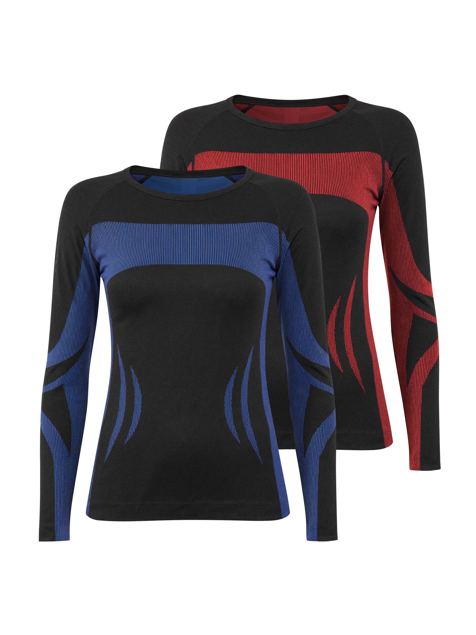 Bild von 2 x Thermooberteil Langarm Shirt Skiunterwäsche für Damen Schwarz/Rot + Schwarz/Blau