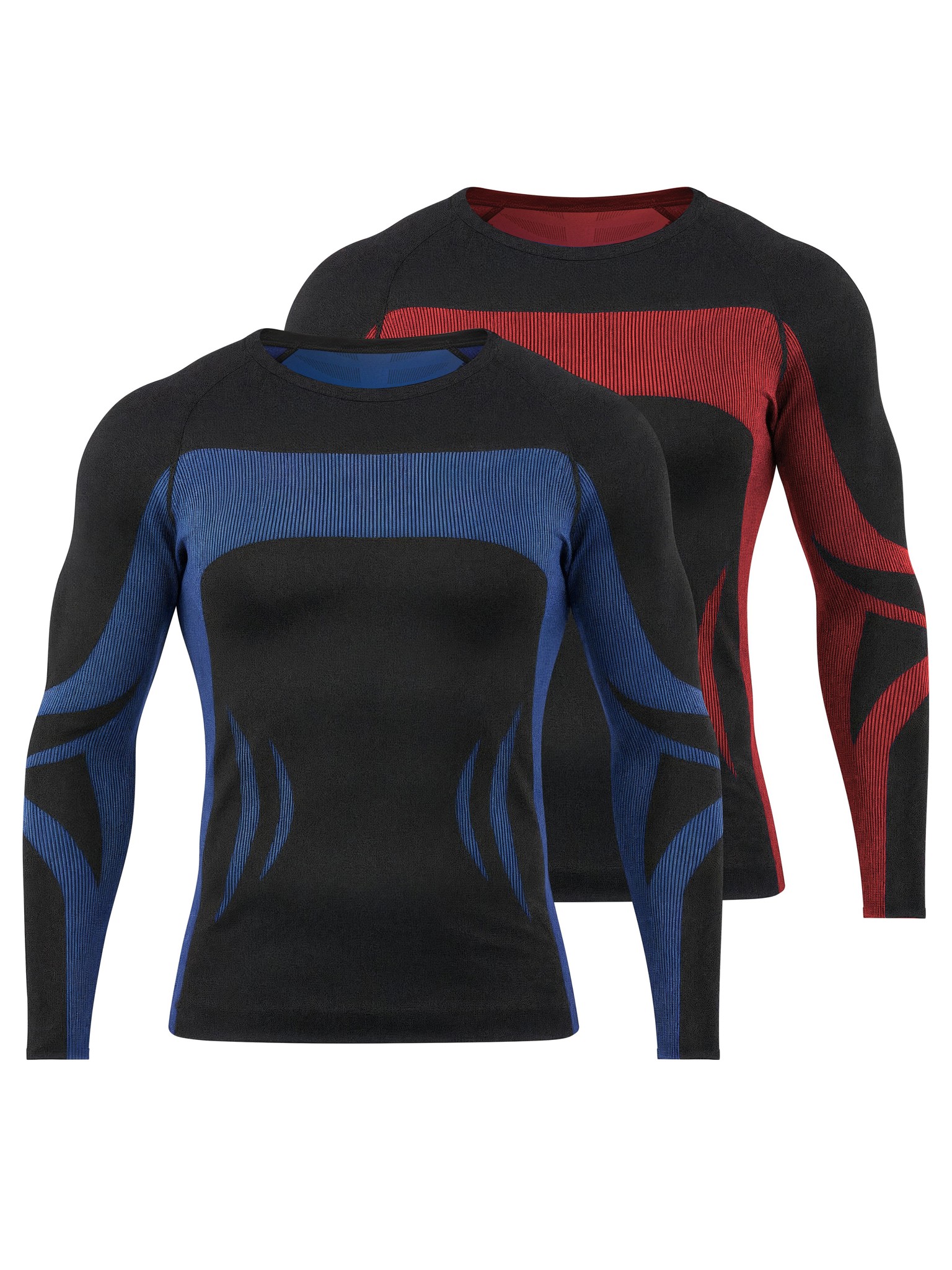 Bild von 2 x Thermooberteil Langarm Shirt Skiunterwäsche für Herren Schwarz/Rot + Schwarz/Blau