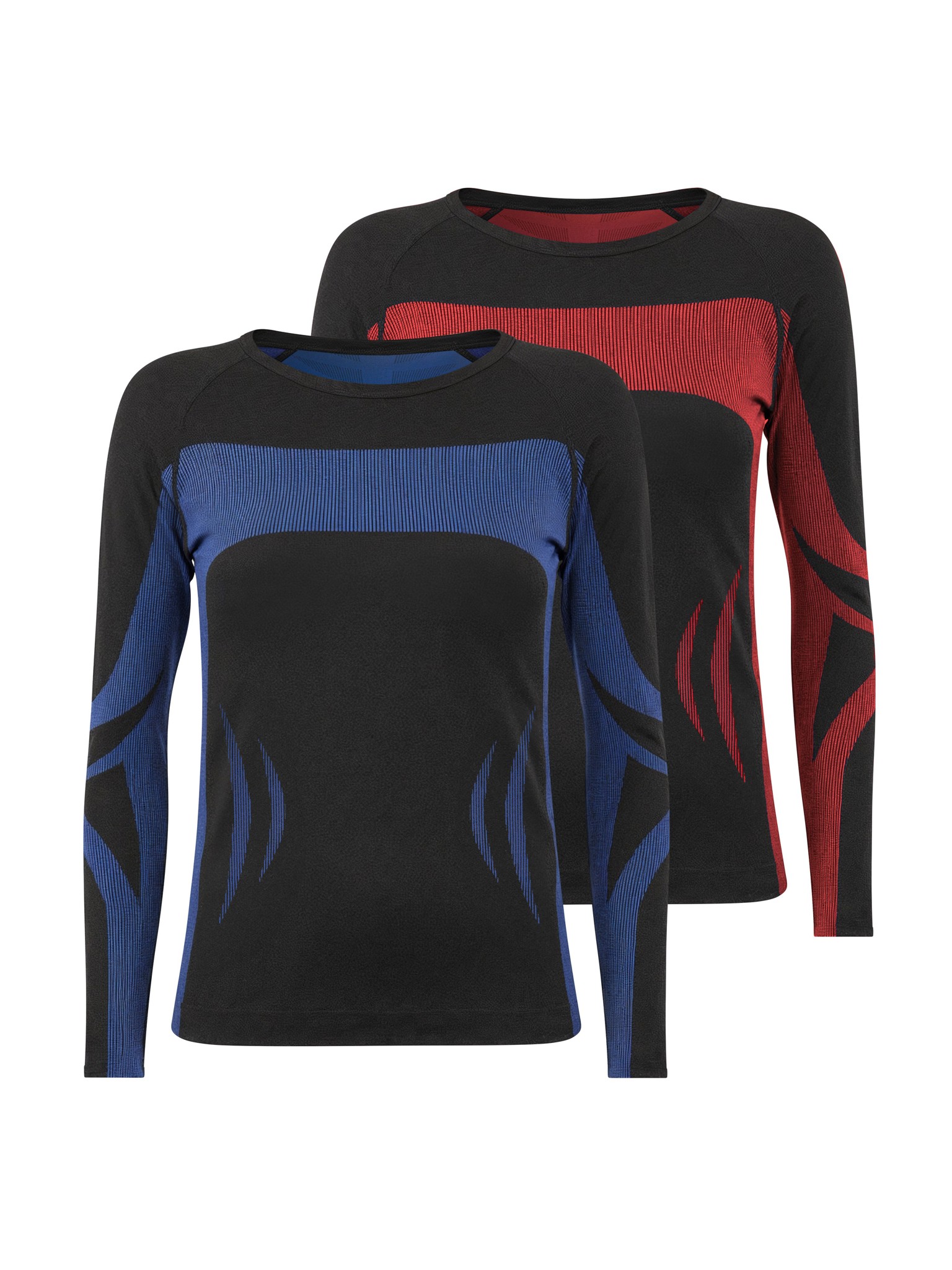 Bild von 2 x Thermooberteil Langarm Shirt Skiunterwäsche Unisex Schwarz/Rot + Schwarz/Blau