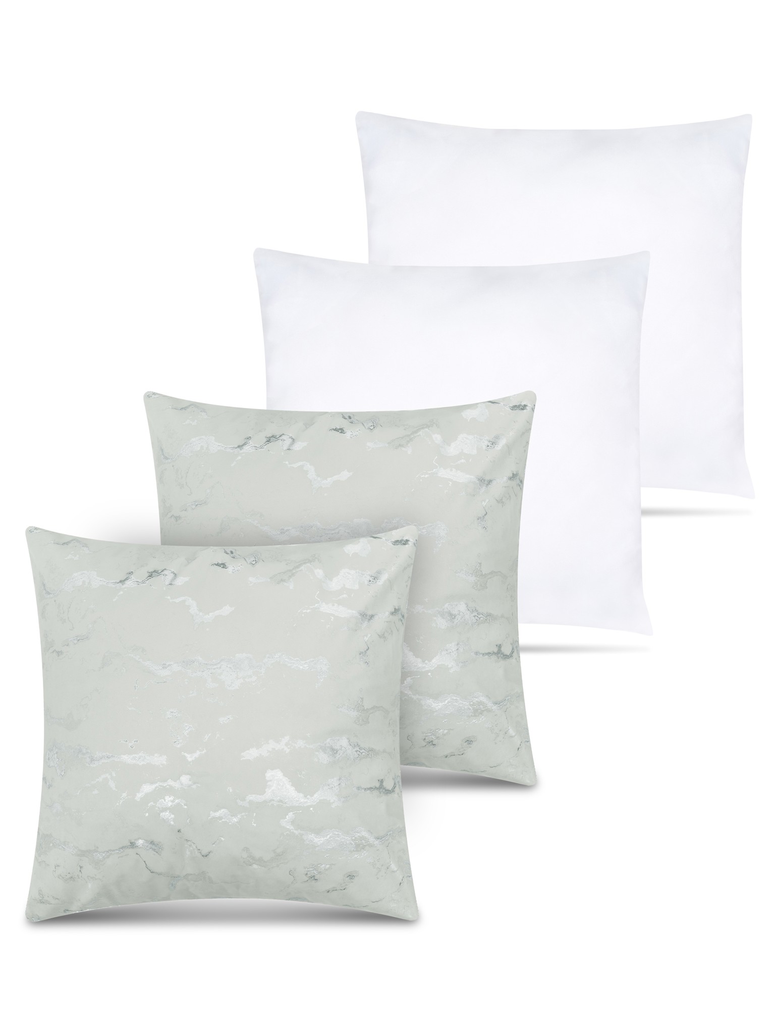 Bild von 2 Kissenbezüge mit Marmordesign + Füllungen 60x60 cm Silber