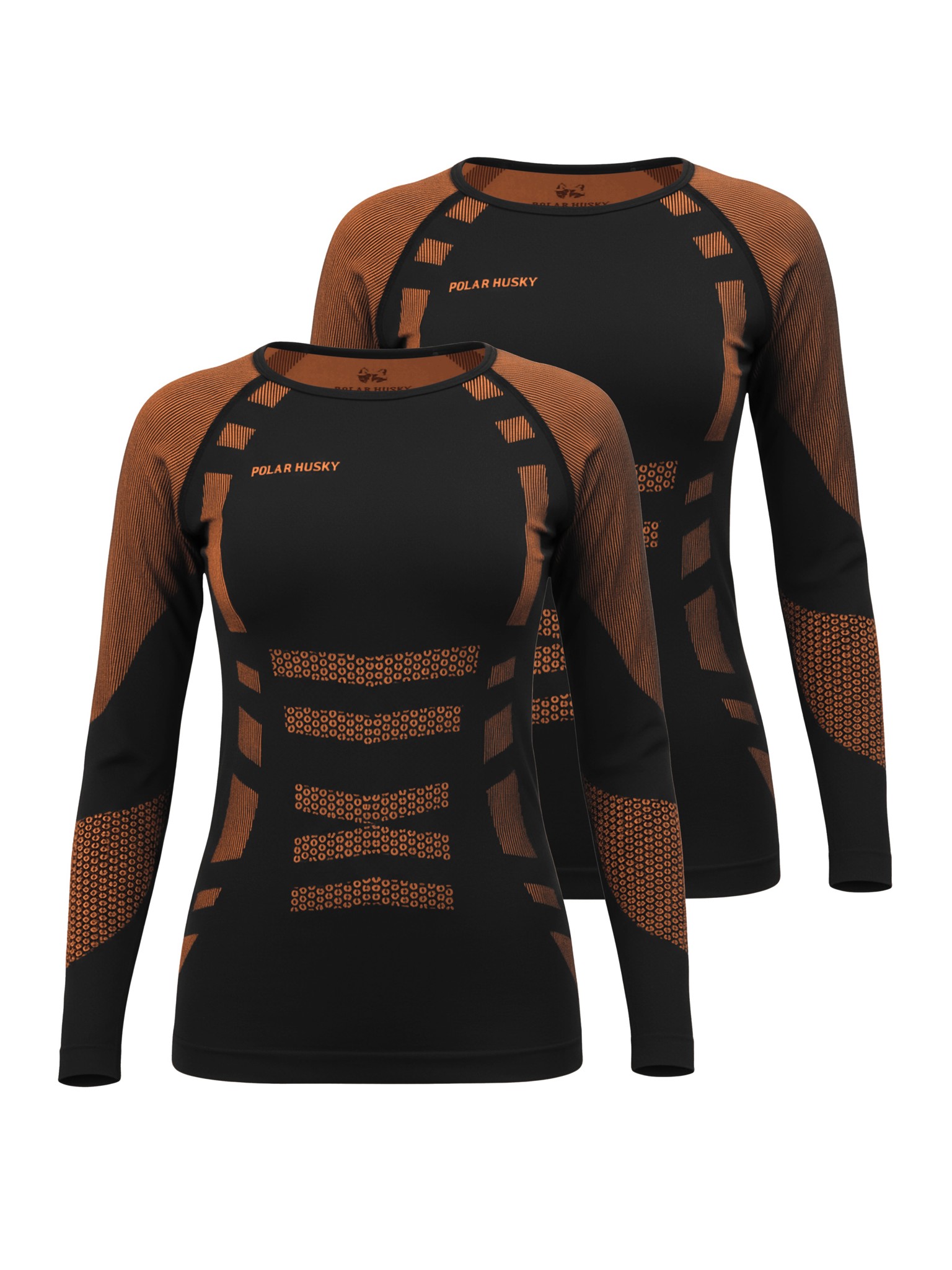 Bild von 2 x Thermooberteil Langarm Shirt Skiunterwäsche für Damen Orange/Schwarz