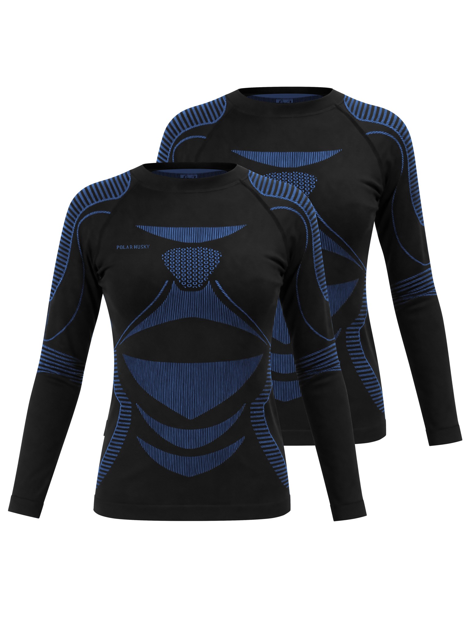 Bild von 2 x Thermooberteil Langarm Shirt Skiunterwäsche für Damen Schwarz/Blau